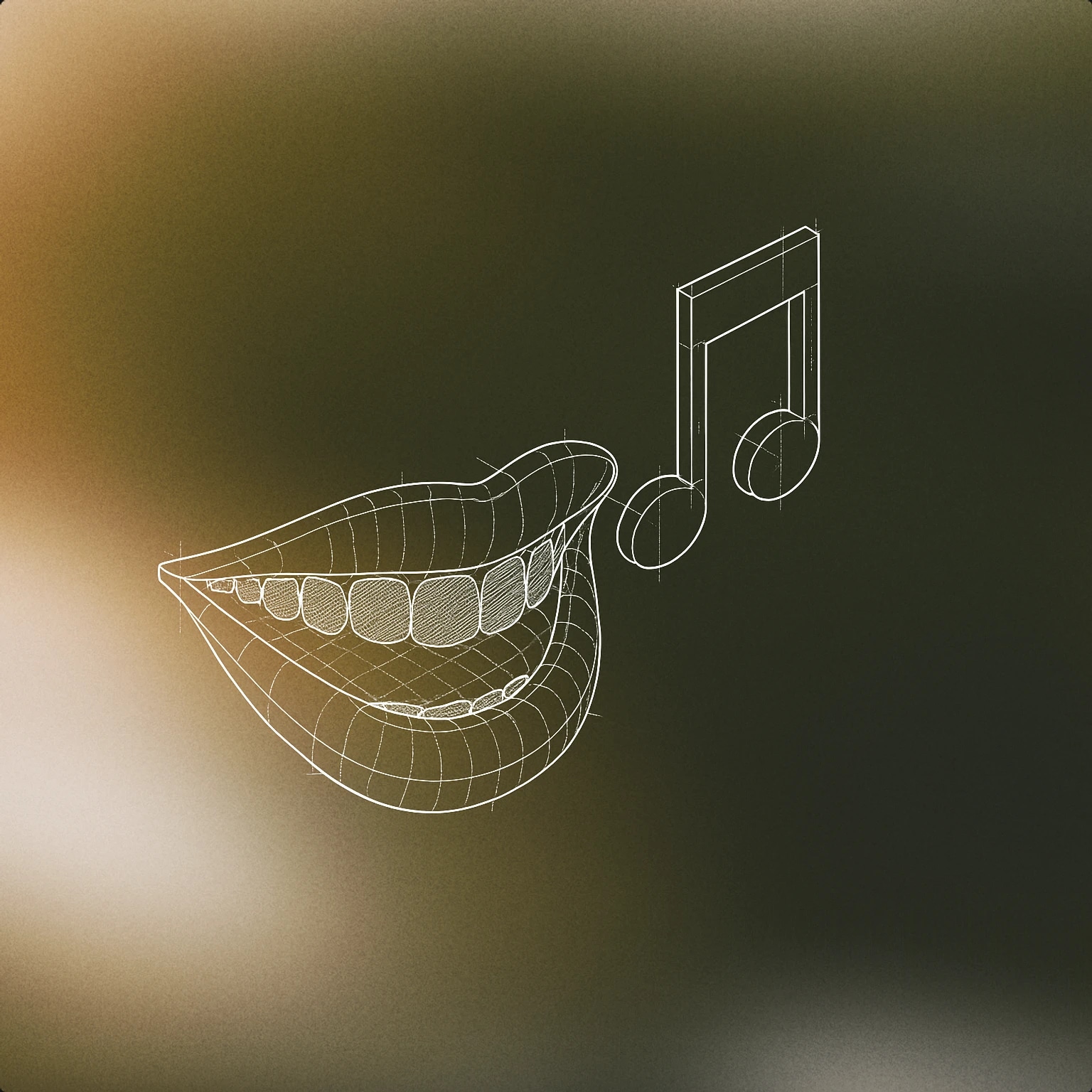 Cover of a smiling mouth with a single musical note emerging from it for Happy sound effects