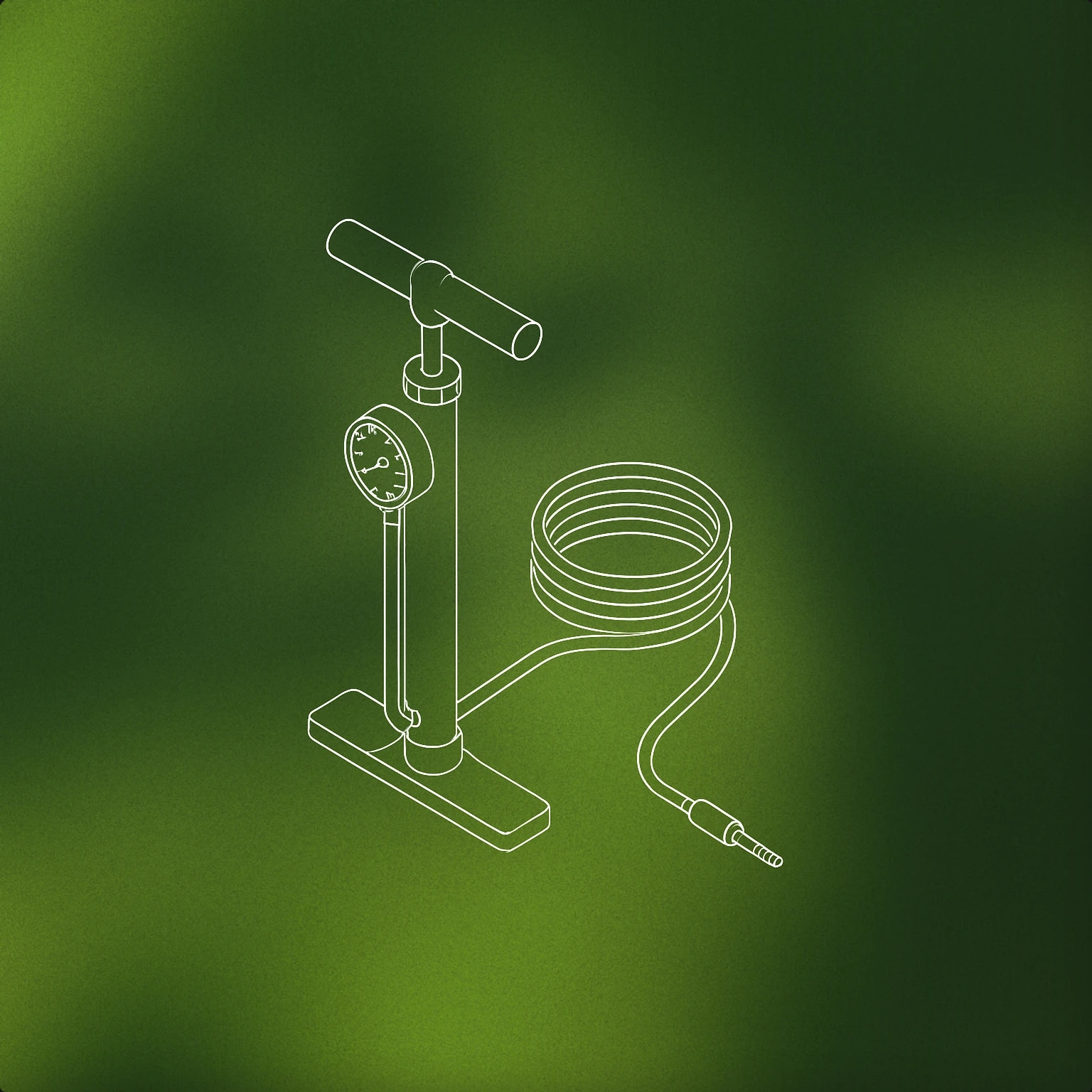 Cover of A stylized air pump with a visible pressure gauge and a coiled hose ending in a headphone jack for Pump sound effects