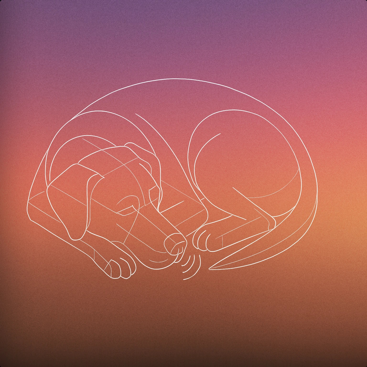 Cover of a curled-up dog with its head resting on its paws and a small, subtle soundwave emanating from its mouth for Dog Whimpering sound effects