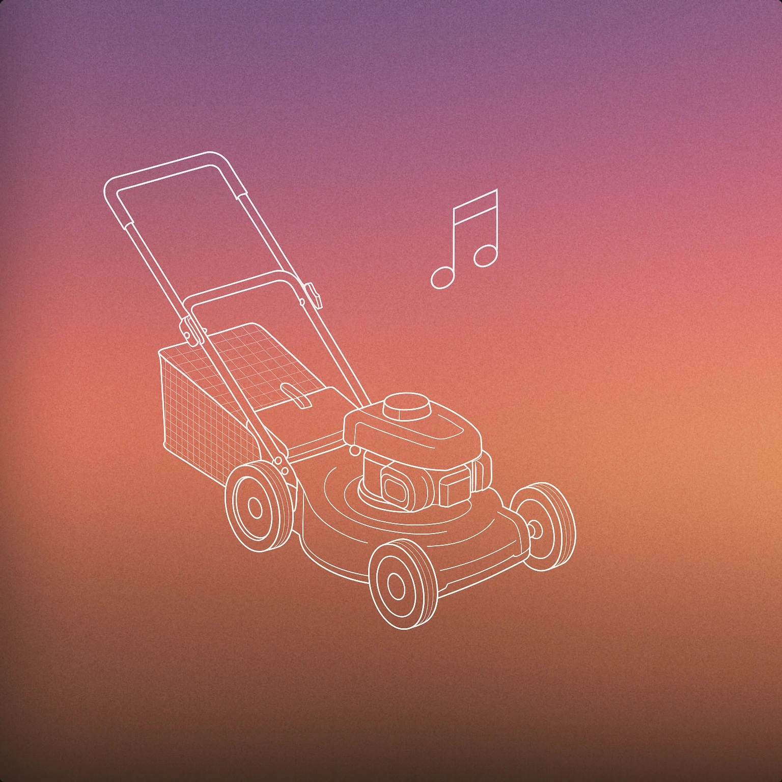 Cover of A stylized push lawn mower with a prominent handle and simplified wheels, with a single floating musical note above it to subtly indicate sound. for Lawn Mower sound effects