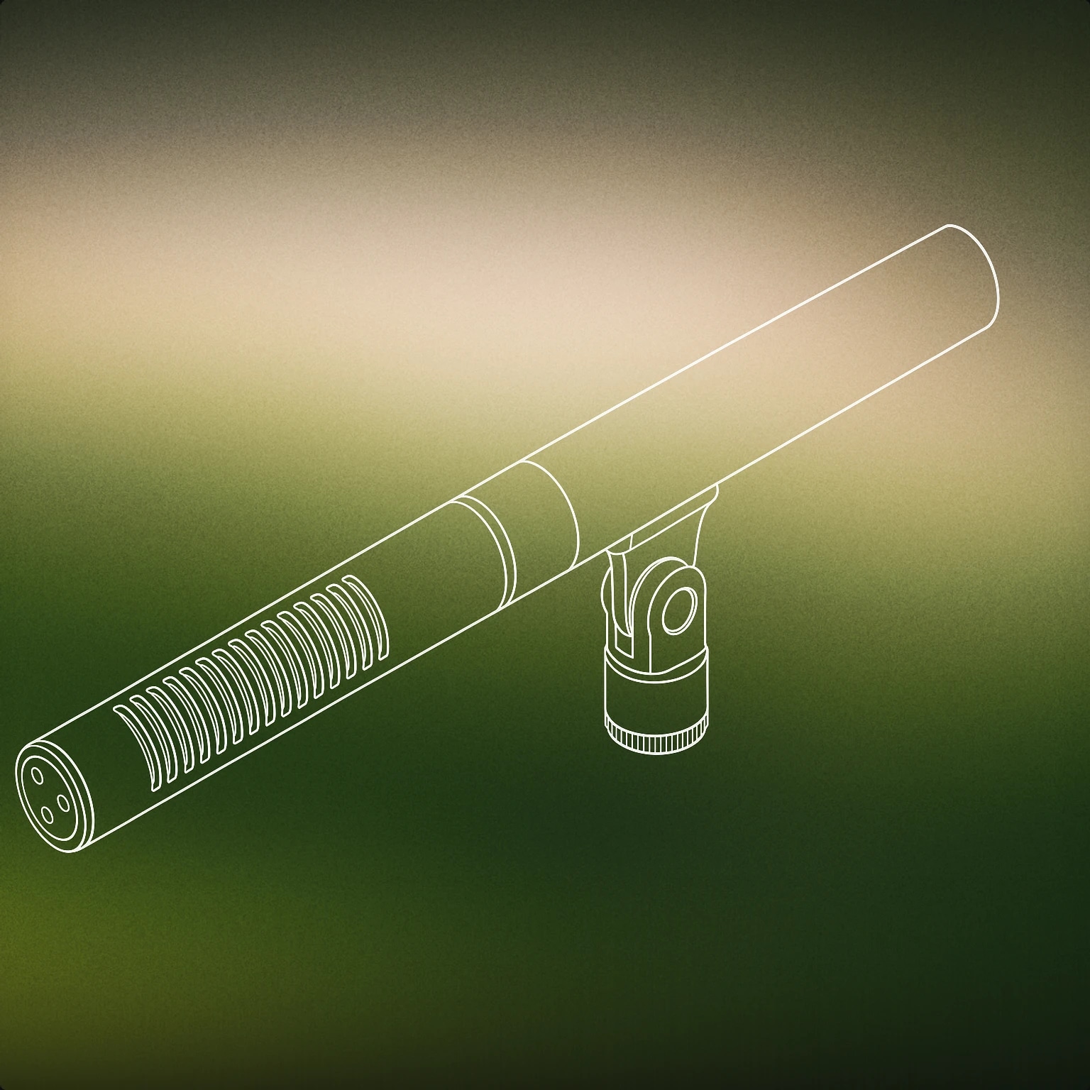 Cover of directional condenser microphone with a long cylindrical body and a slotted interference tube for Shotgun sound effects