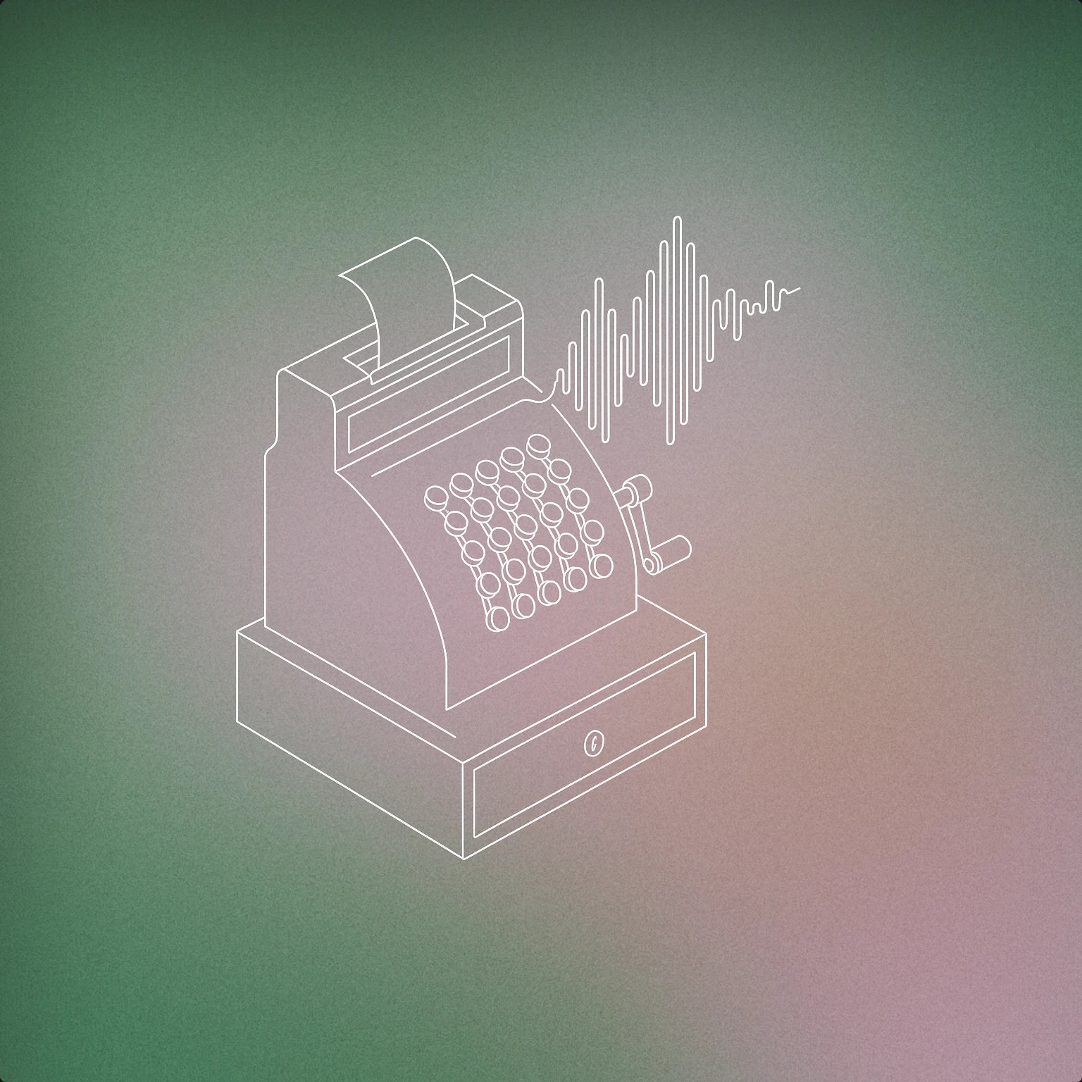 Cover of vintage cash register with a stylized soundwave emerging from the receipt slot for Market sound effects