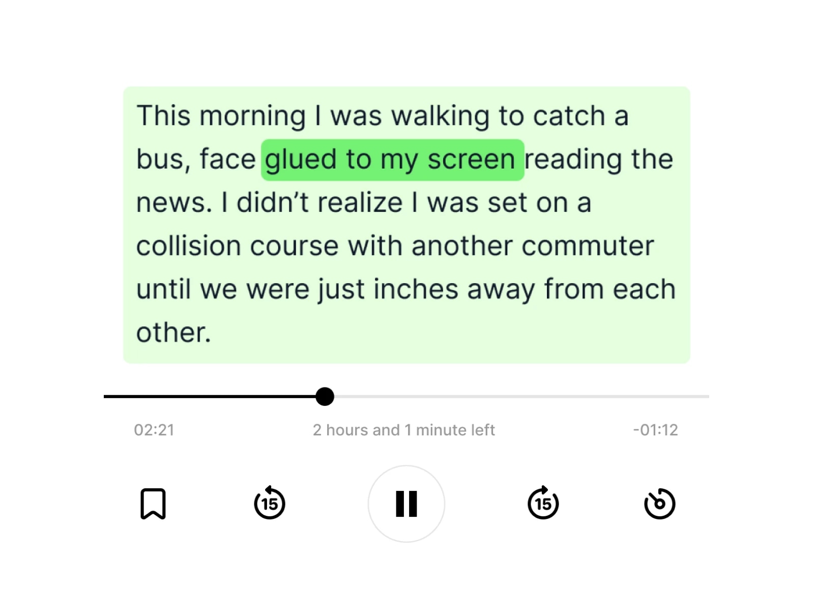 Text highlighted in green: glued to my screen