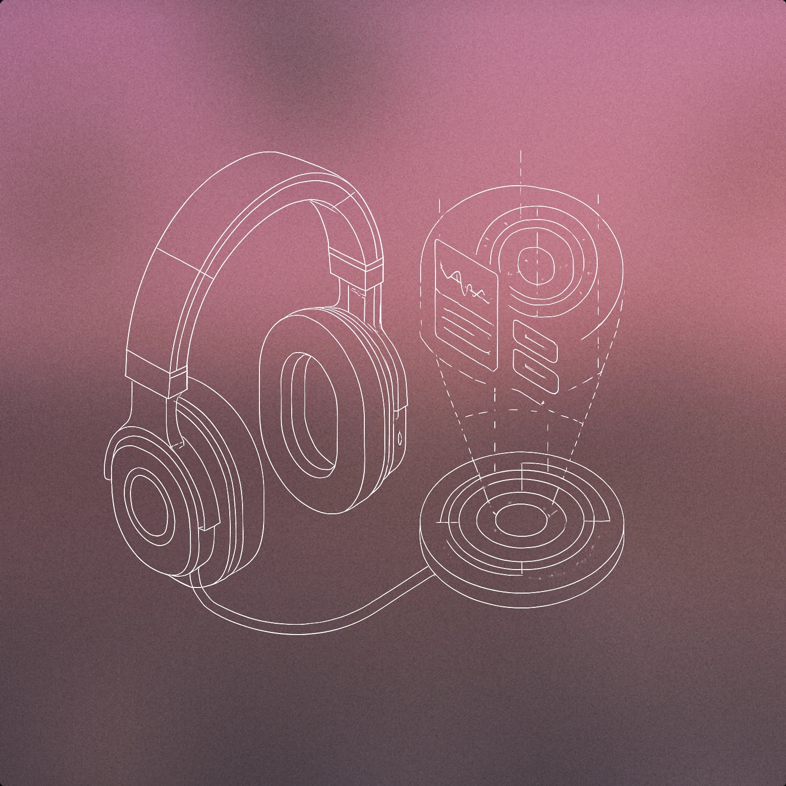 Cover of futuristic headphone with floating holographic interface for Future sound effects