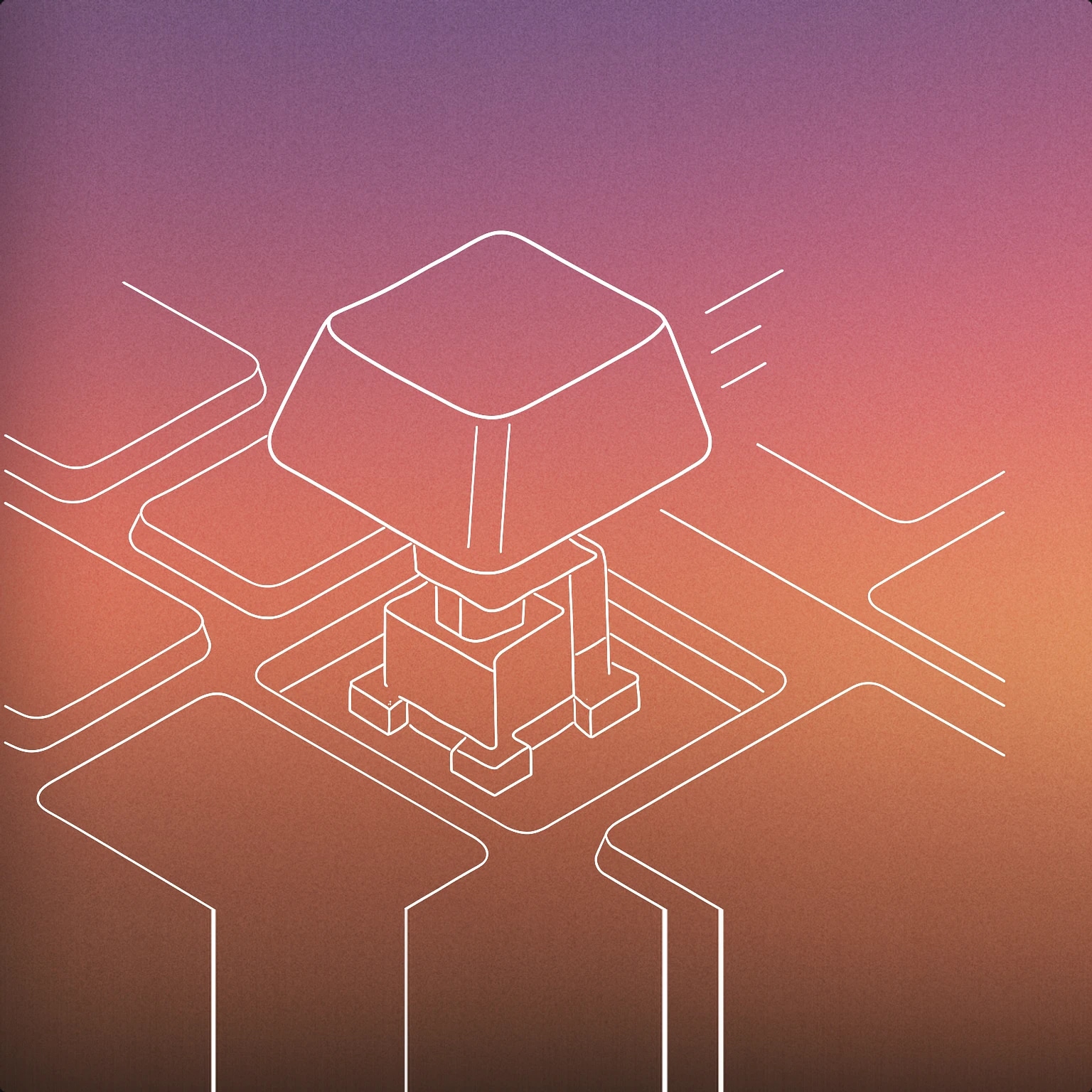 Cover of a close-up of a single computer keyboard key being pressed down, with subtle motion lines indicating the press for Typing sound effects