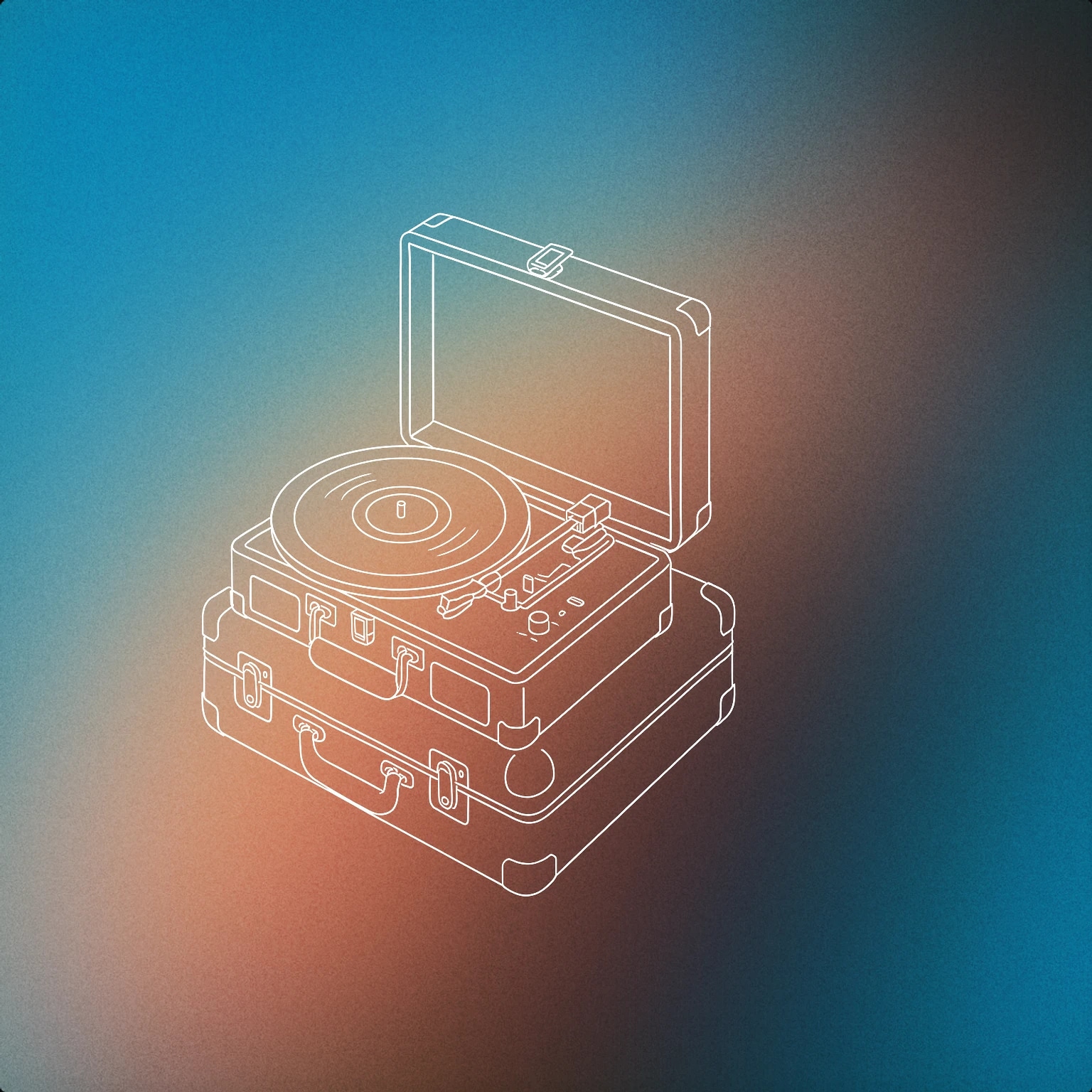 Cover of compact portable record player on top of a closed travel suitcase for Adventure sound effects