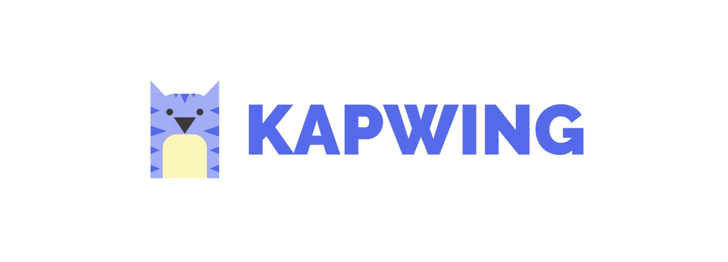 Kapwing logo with a blue cartoon cat face and the word "KAPWING" in bold blue letters.