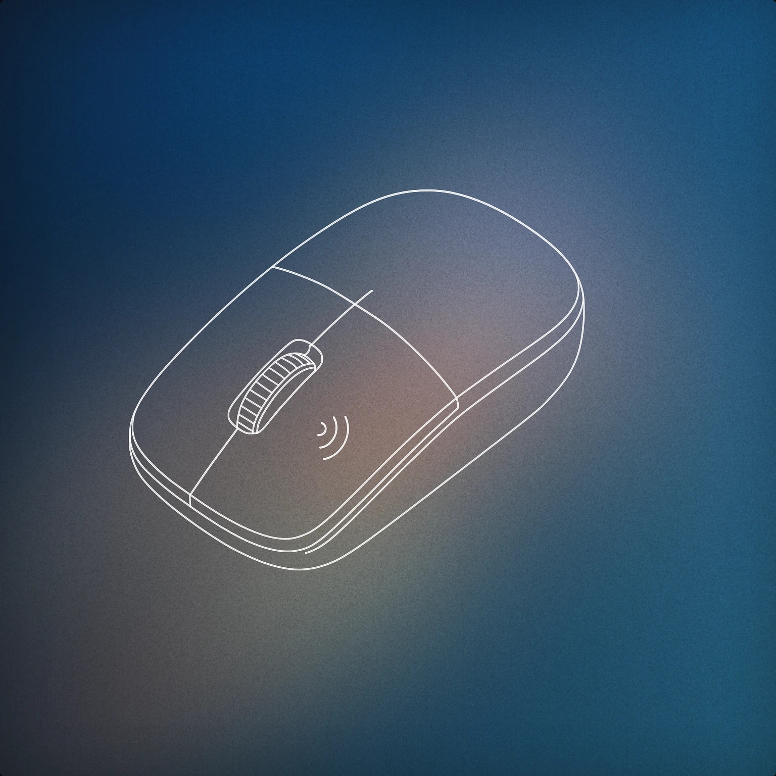 Cover of a wireless computer mouse with a visible scroll wheel and a subtle soundwave icon etched onto its surface for Mice sound effects