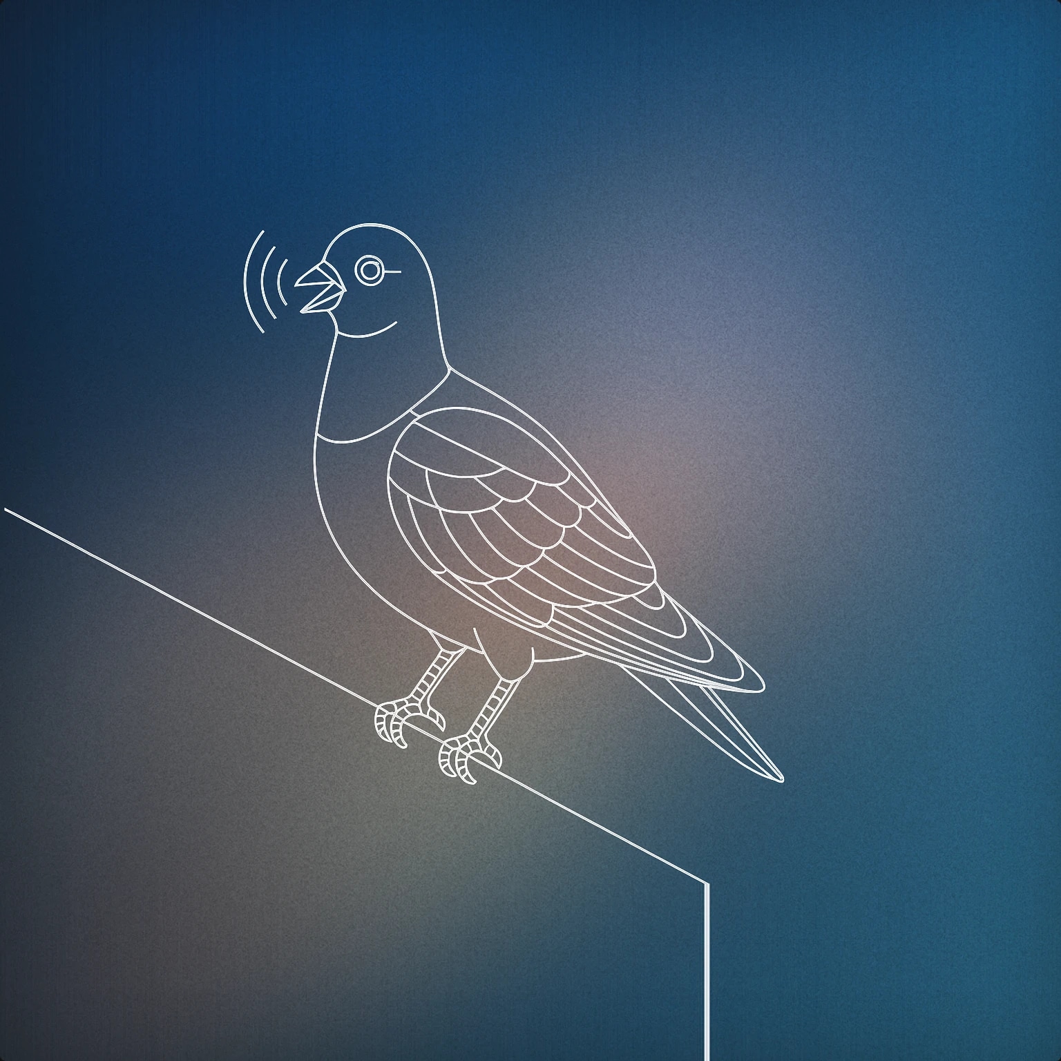 Cover of A stylized pigeon perched on a thin wire with a small soundwave emanating from its open beak for Pigeon sound effects