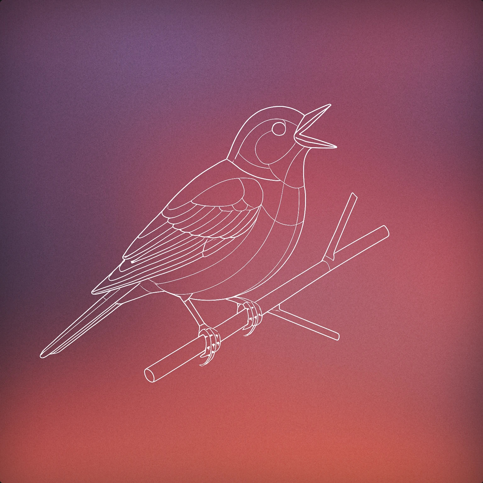Cover of simplified stylized bird sitting on a branch with its beak open as if singing for Birs sound effects