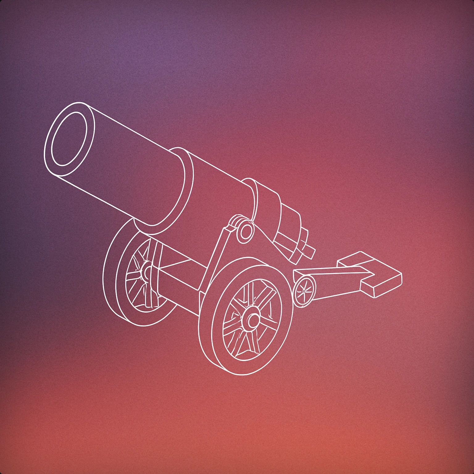 Cover of a stylized howitzer cannon with a large, exaggerated barrel and a simple, geometric base for Artillery Guns sound effects