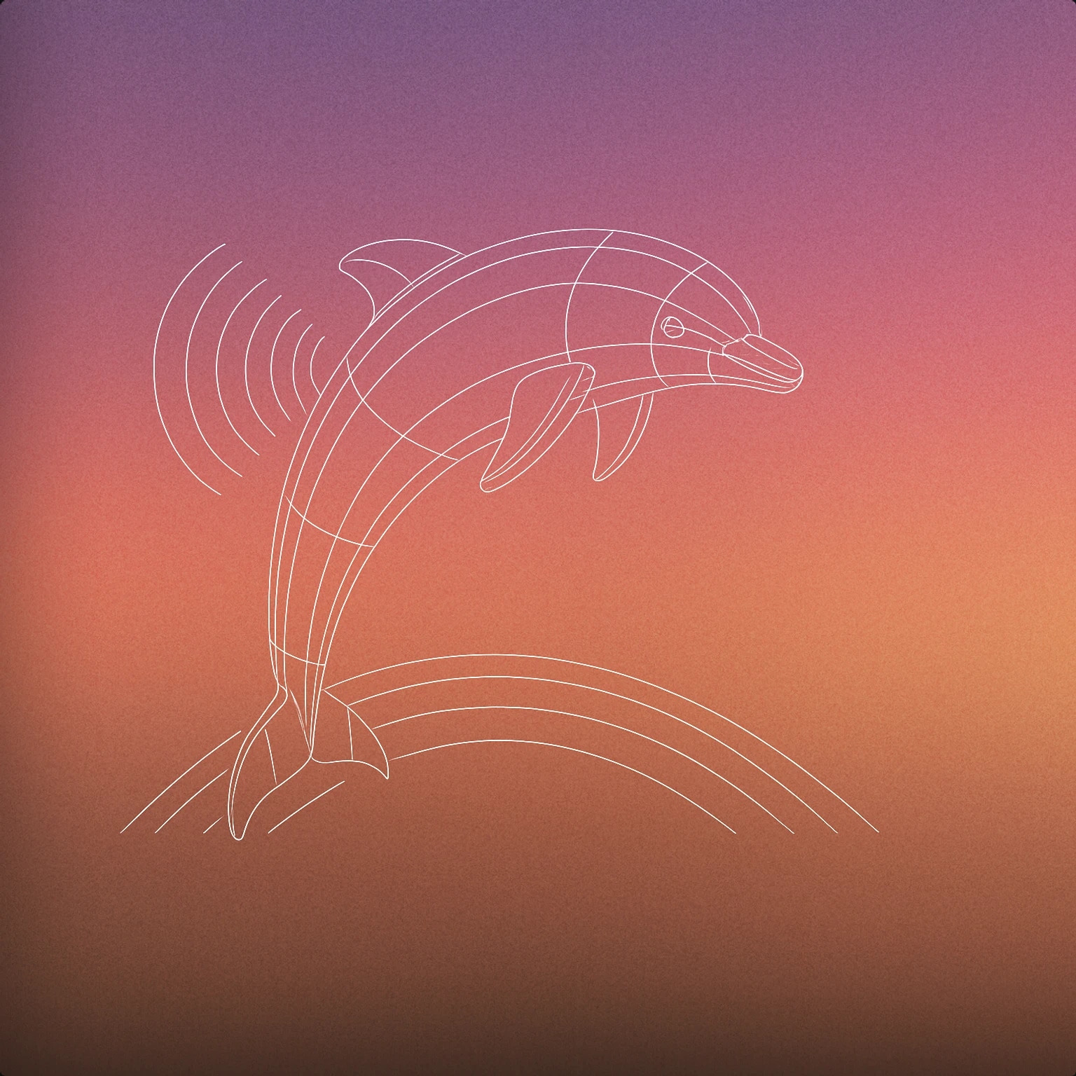Cover of A stylized dolphin leaping in an arc with a series of simple, curved lines emanating from its mouth to represent echolocation sound waves for Dolphin sound effects