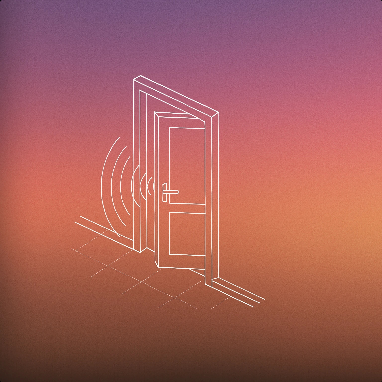 Cover of open door with a subtle soundwave emanating from the gap for Hello There sound effects