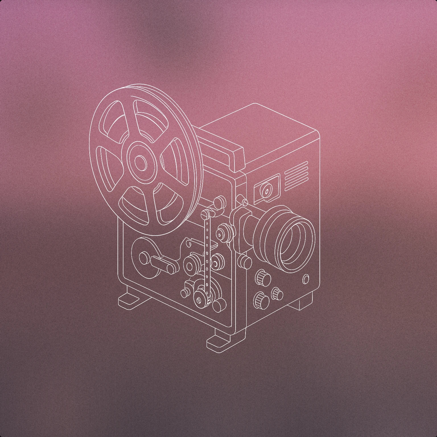 Cover of film projector with prominent audio tape reel attached for Trailer sound effects