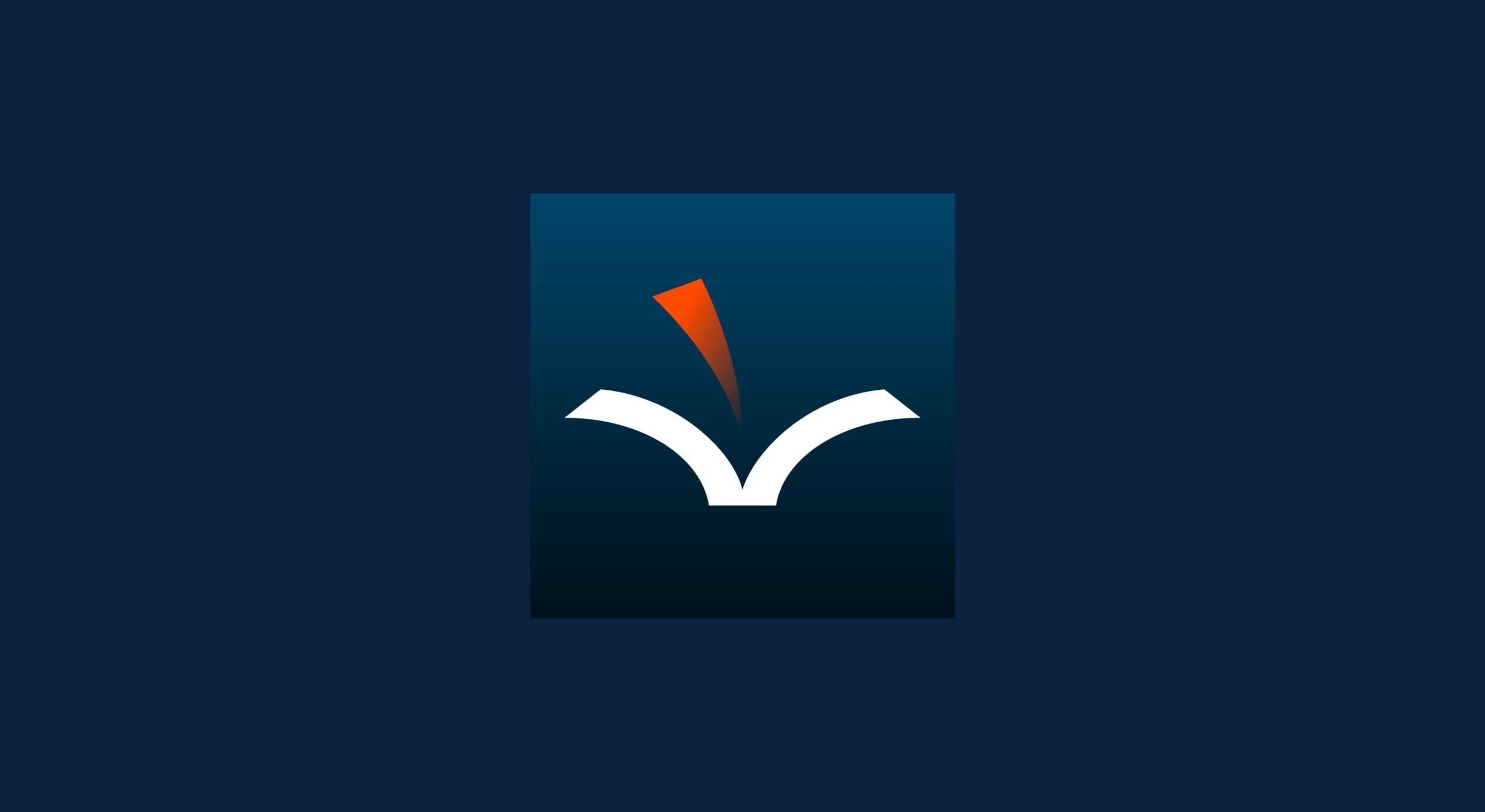 An open book with a red bookmark on a dark blue background.