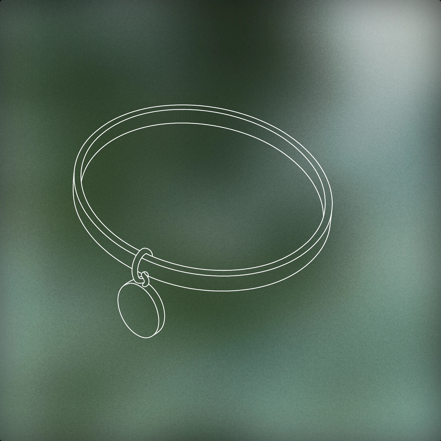 Cover of a single, elegantly curved bangle bracelet with a small, suspended pendant gently touching its inner surface for Jewlery Clanging sound effects