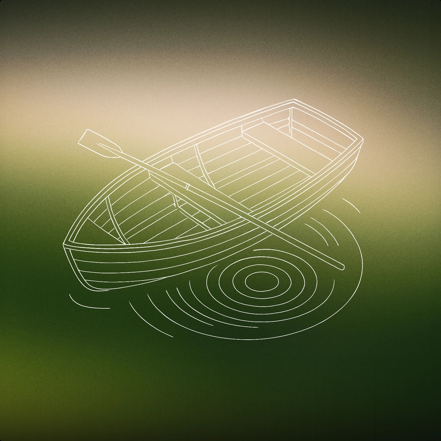Cover of A rowboat with a single oar resting across its seats, gently rippling the surface of water in concentric circles for Rowboat sound effects