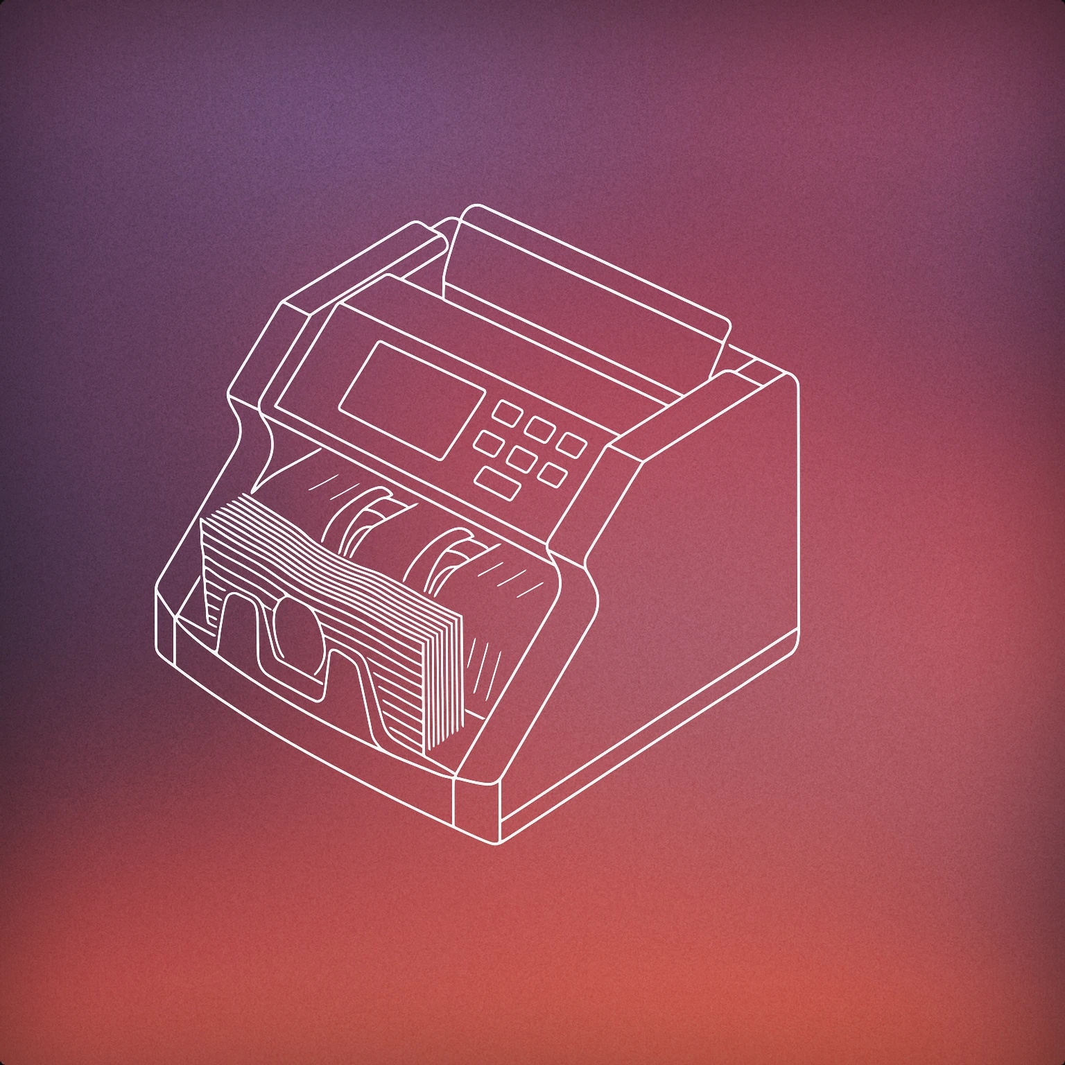 Cover of digital money counting machine with a stack of bills being processed for Money Counter sound effects