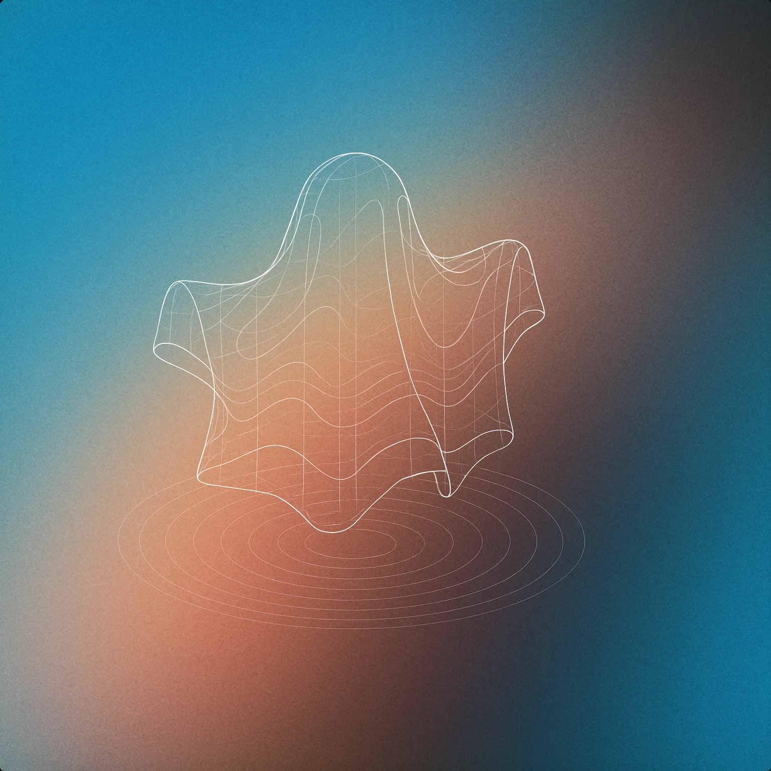 Cover of A translucent, floating sheet with subtle, undulating waveforms embedded within its surface, shaped to resemble a classic ghost silhouette with a gentle ripple effect emanating from its base for Ghost sound effects