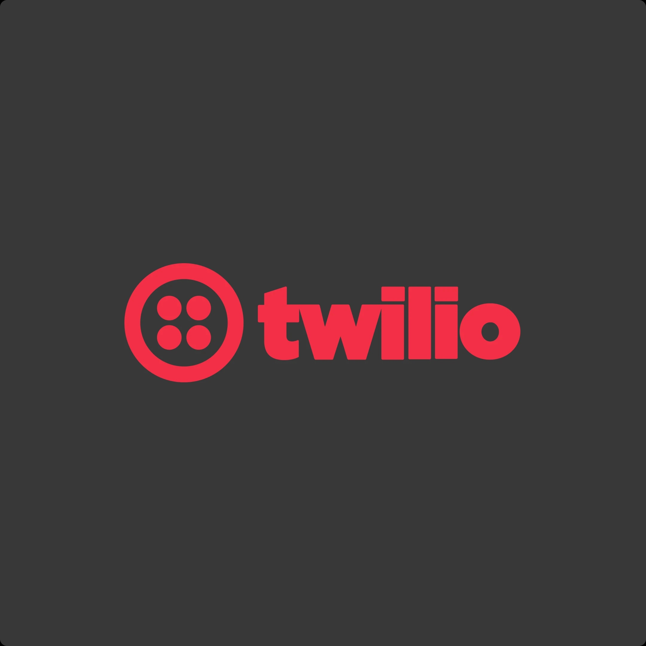 Twilio logo with a red circular icon containing four dots and the word "twilio" in red lowercase letters on a dark background.