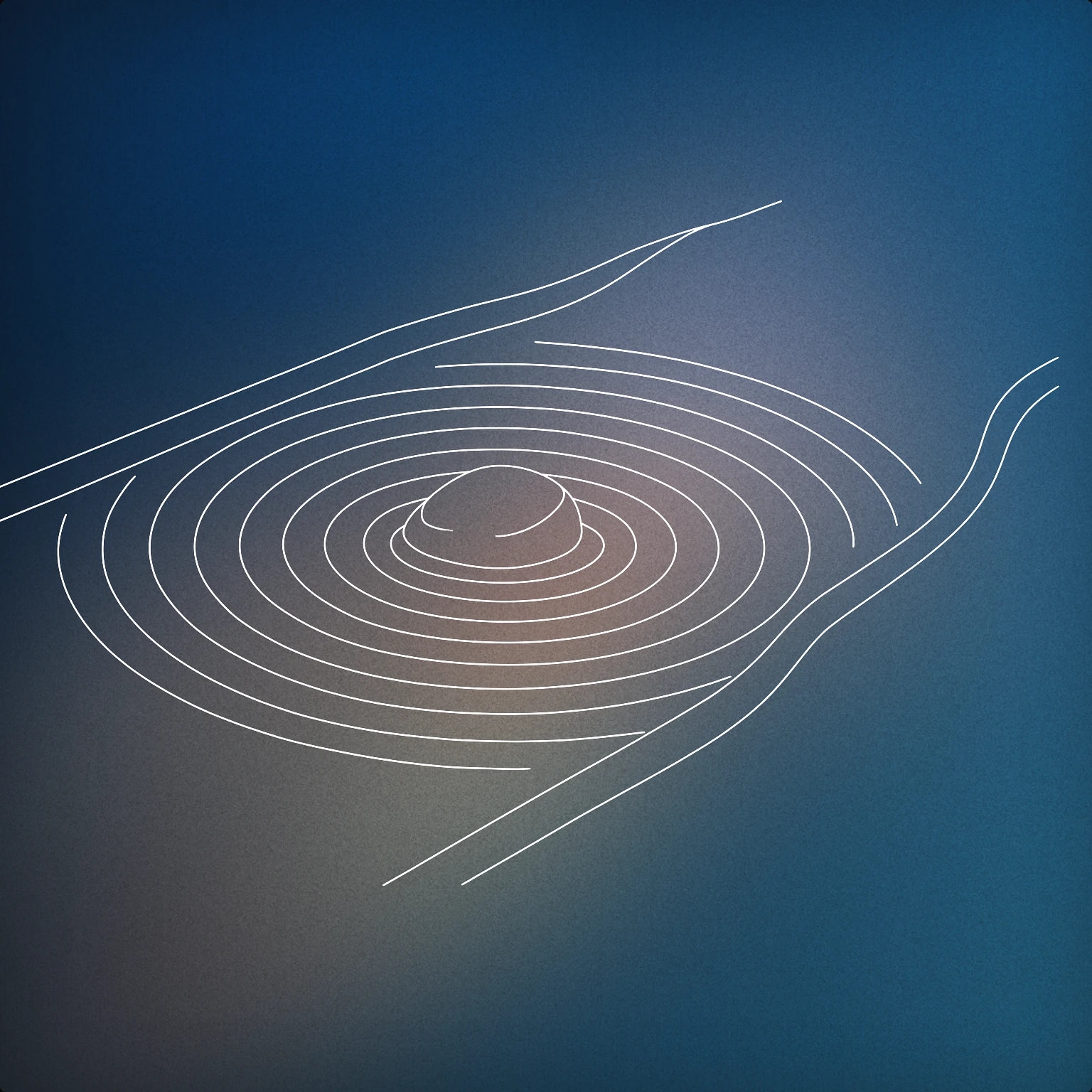 Cover of a stylized river with evenly spaced ripple lines forming concentric curves around a central stone for River sound effects