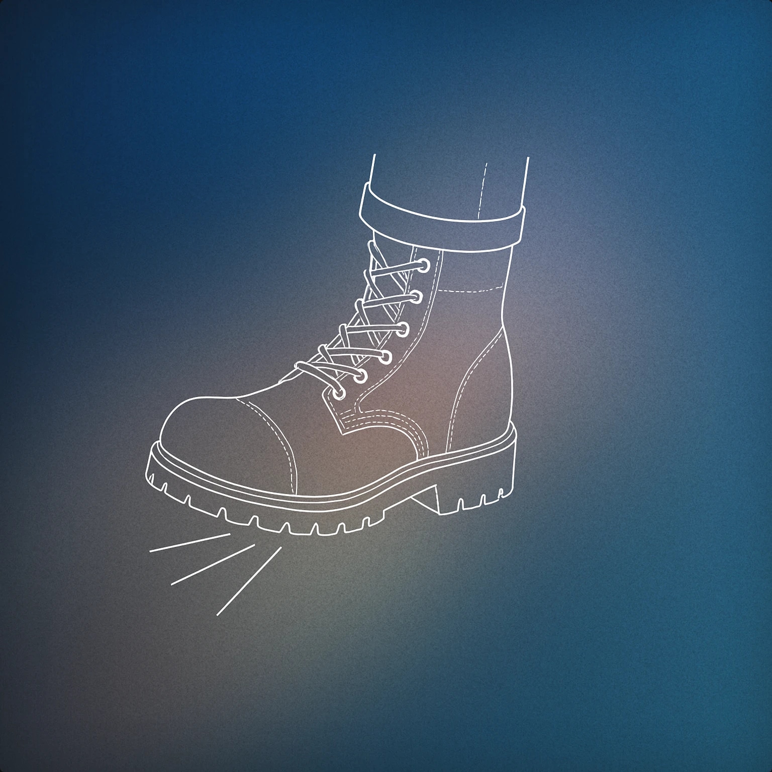 Cover of a single boot pressing down on a flat surface, with subtle motion lines under the sole to suggest impact for Stomp sound effects