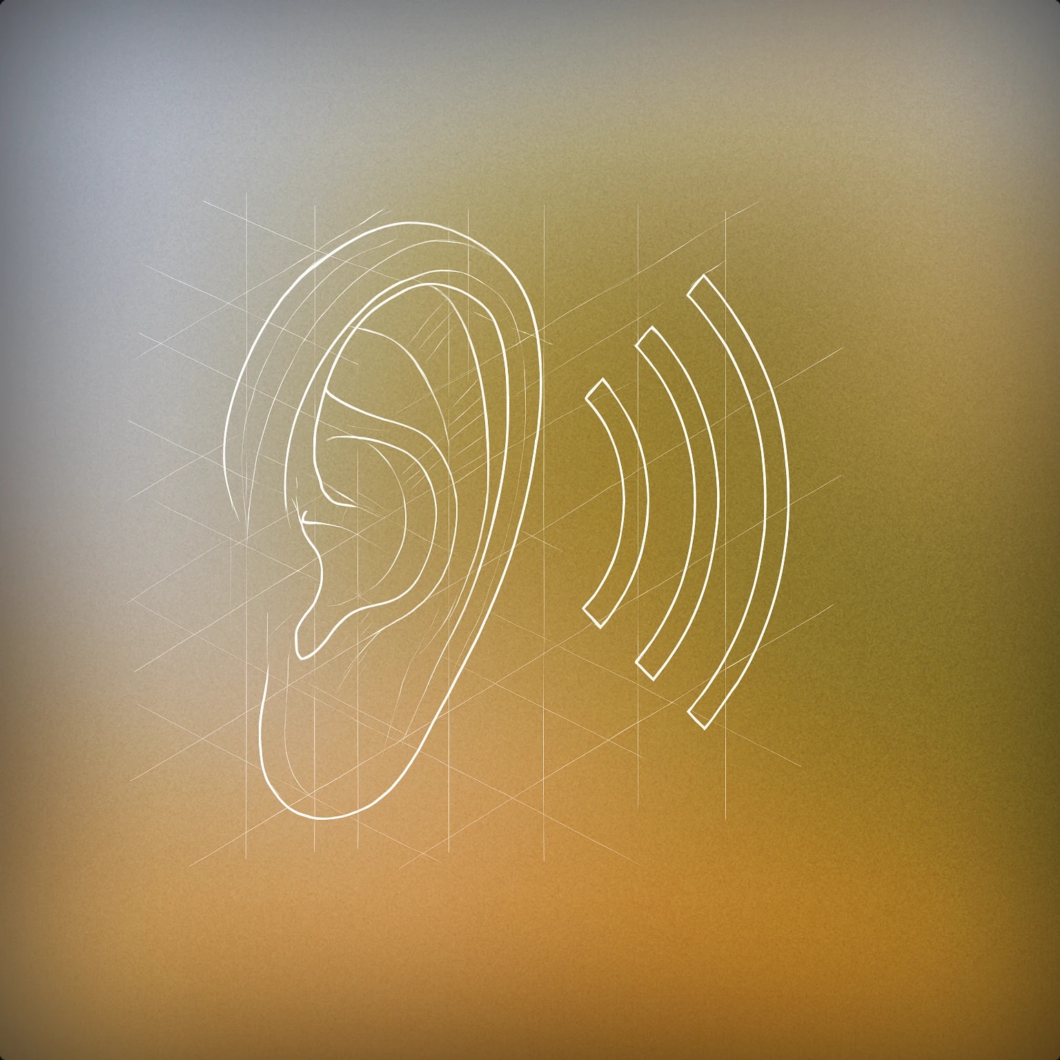 Cover of large, stylized ear with subtle soundwave lines emanating from it for Hugh sound effects