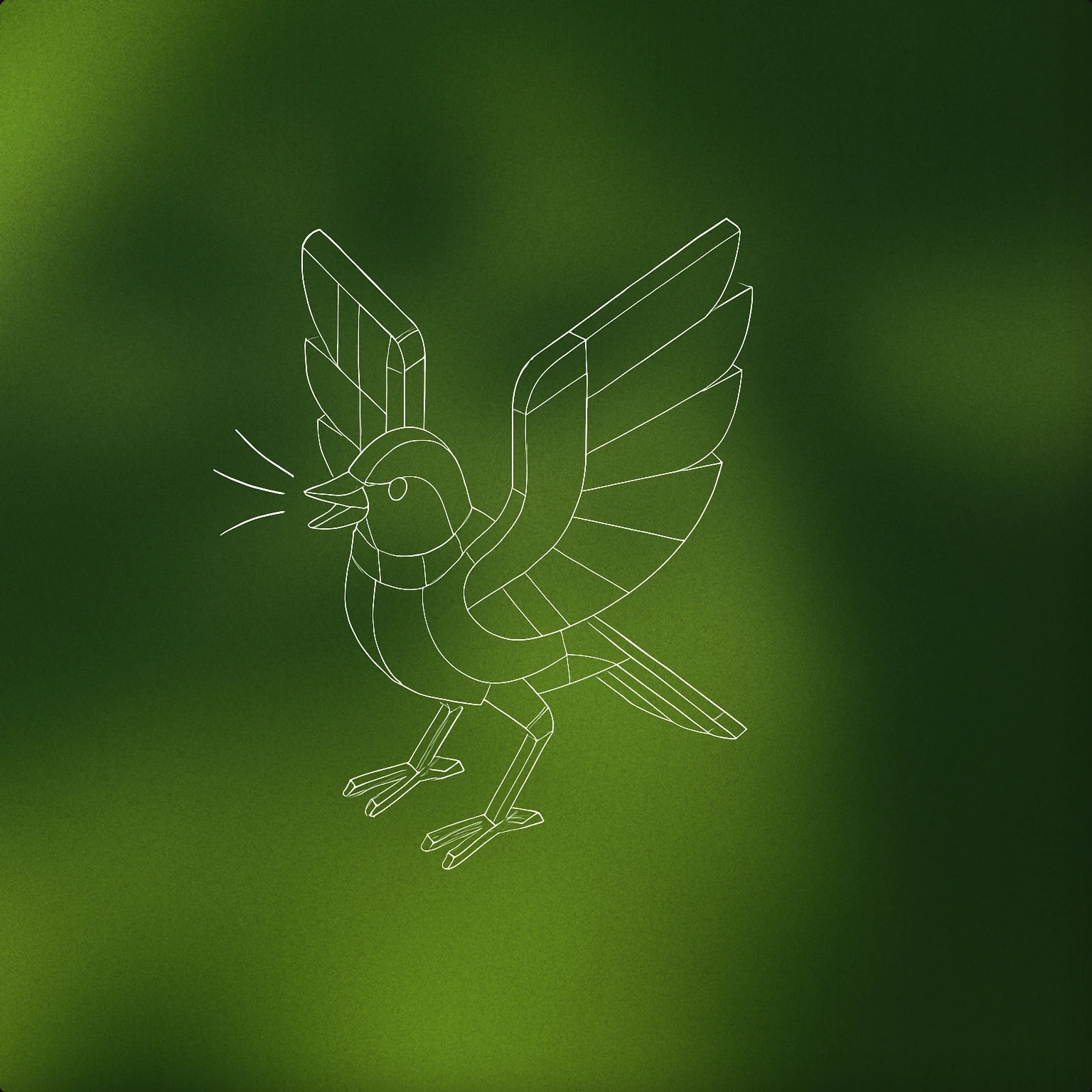 Cover of A stylized bird with abstracted wings held upward, slightly open beak emitting gentle sound lines for Birds Flying sound effects