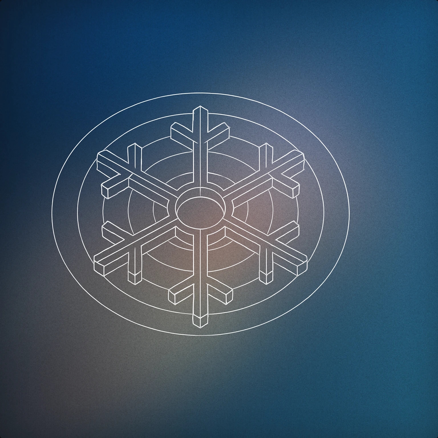Cover of A stylized snowflake with a central circular void, radiating symmetrical arms, and concentric ring patterns to imply gentle vibration for Snow sound effects