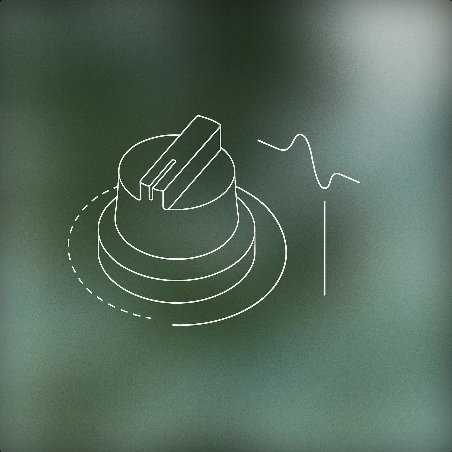 Cover of Rotary knob with a raised tick mark, partially rotated, and next to a small wave-like indicator crossing a threshold for Squelch sound effects