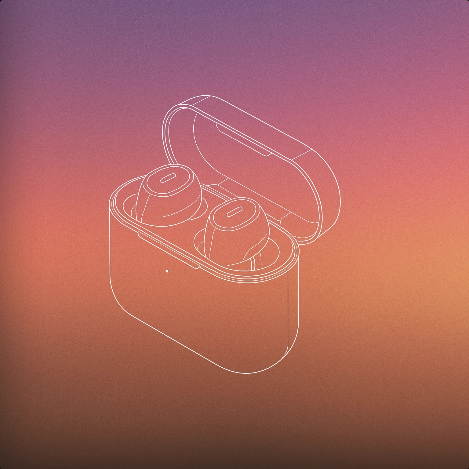 Cover of wireless earbuds charging in an open charging case for Technology sound effects