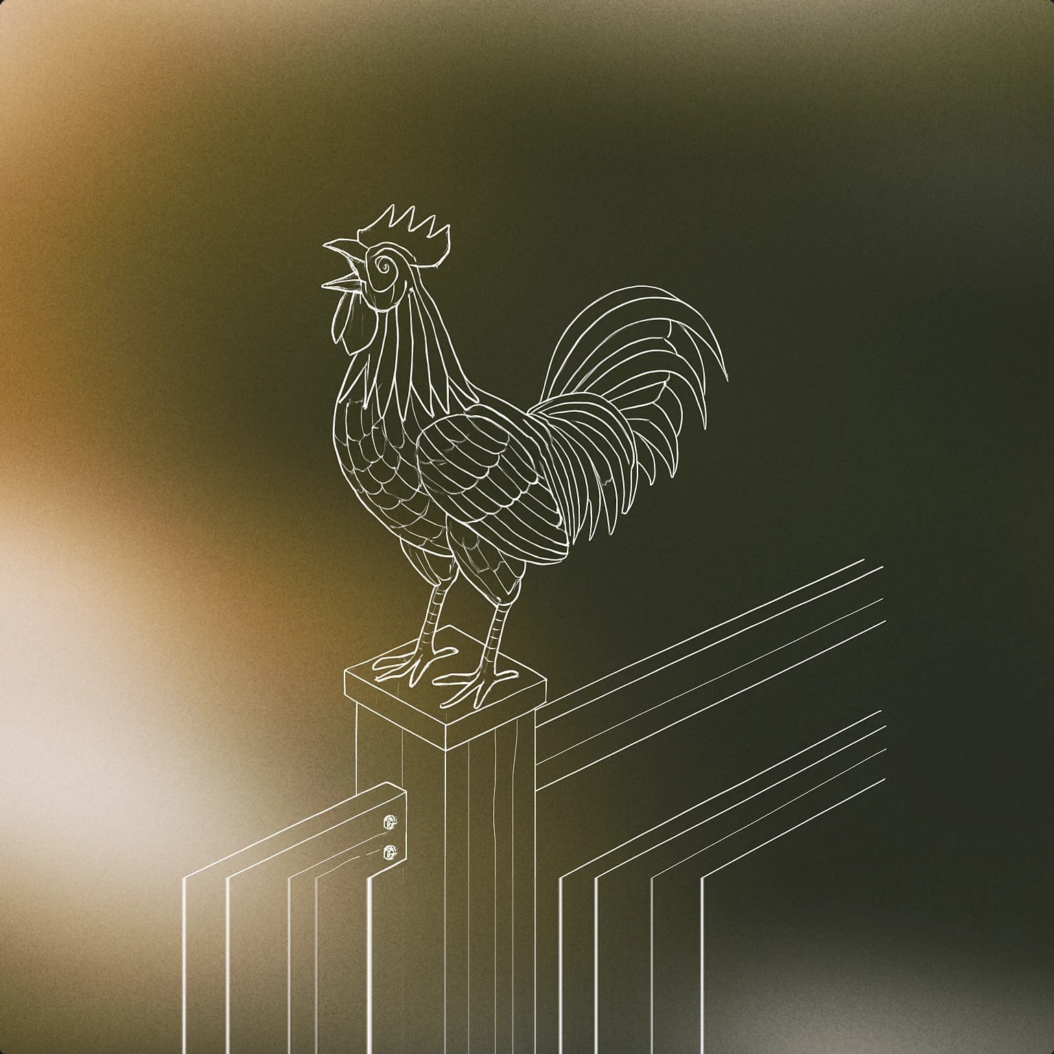 Cover of Rooster standing on a fence post with open beak for Chicken Crowing sound effects