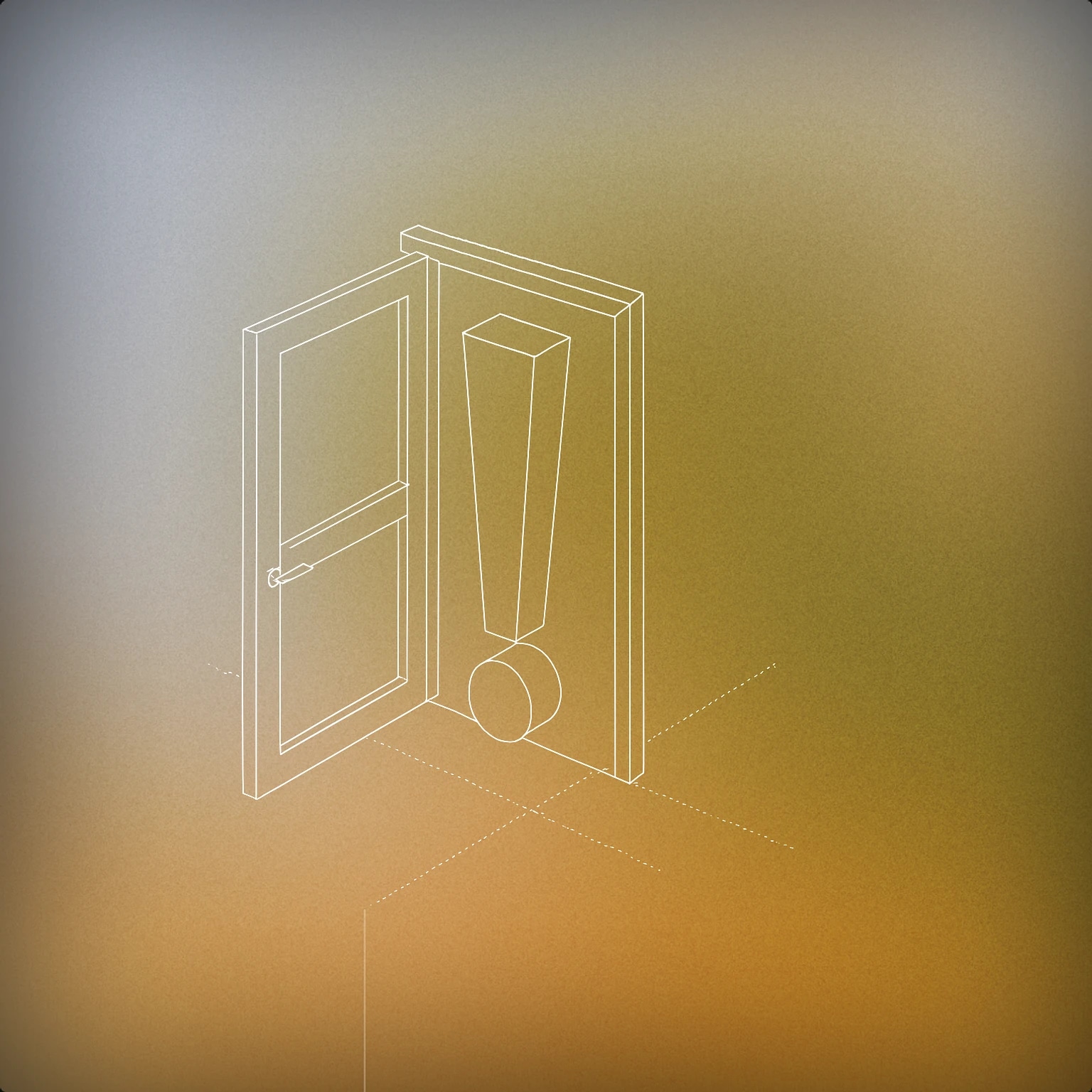 Cover of a wide-open door with a large, exaggerated exclamation mark emerging from the darkness beyond for Jumpscare sound effects