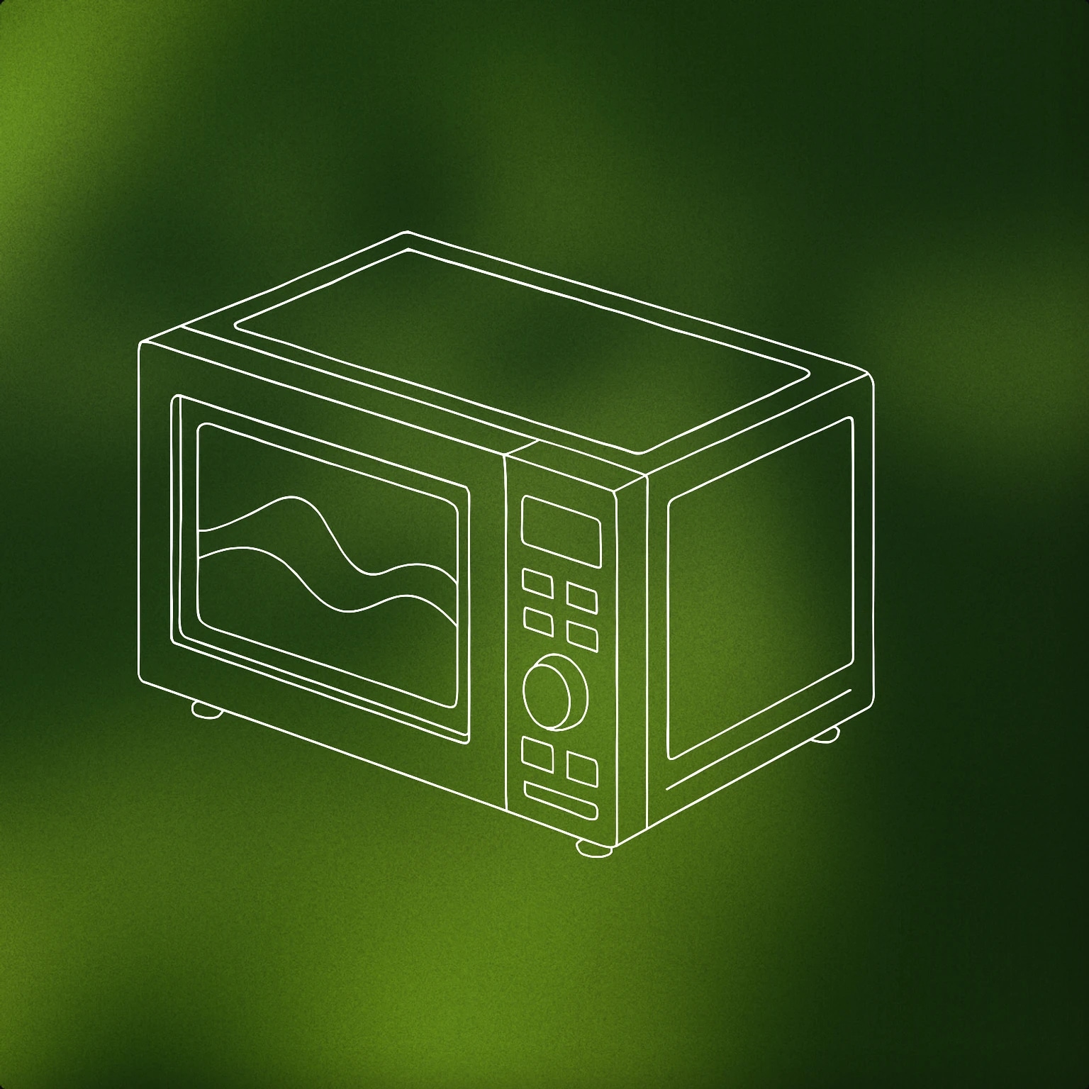 Cover of A countertop microwave oven with a stylized door featuring a subtle waveform pattern etched onto the glass for Microwave sound effects