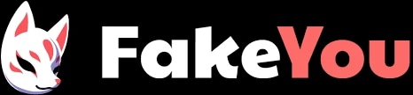 A stylized fox mask next to the text "FakeYou" with "Fake" in white and "You" in pink.
