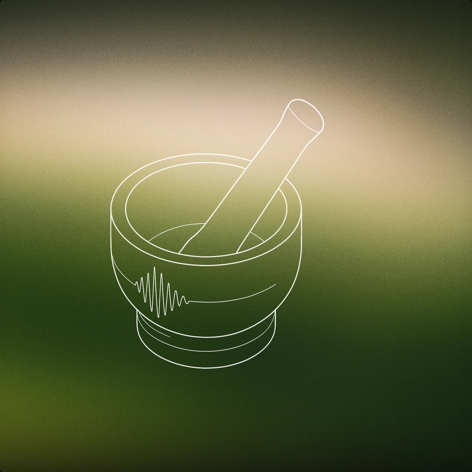 Cover of A single stylized mortar and pestle with subtle soundwave patterns etched onto the bowl for Ingredients sound effects