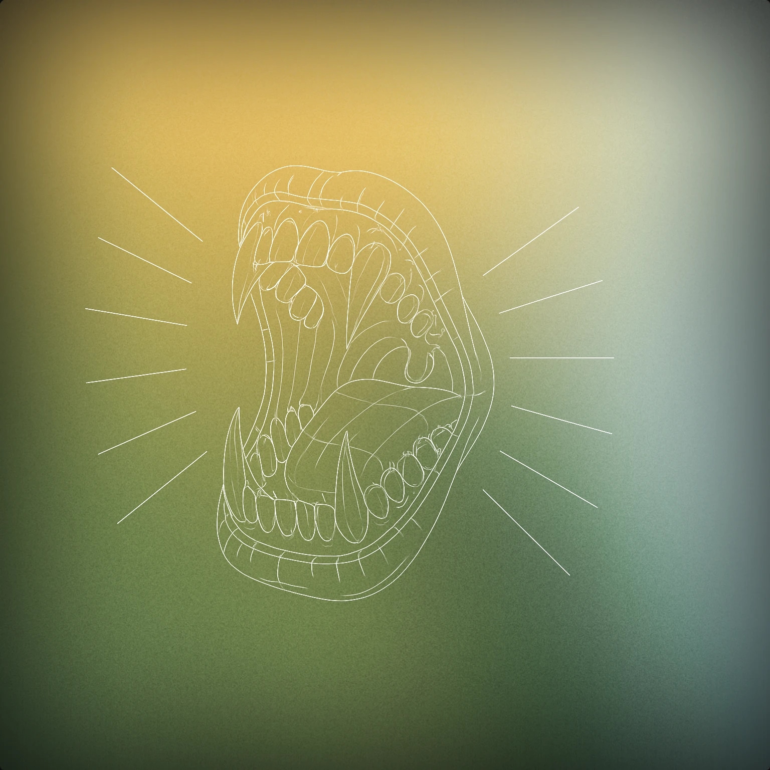 Cover of an open monster mouth with sharp fangs and sound lines emanating outward for Monster Roar sound effects