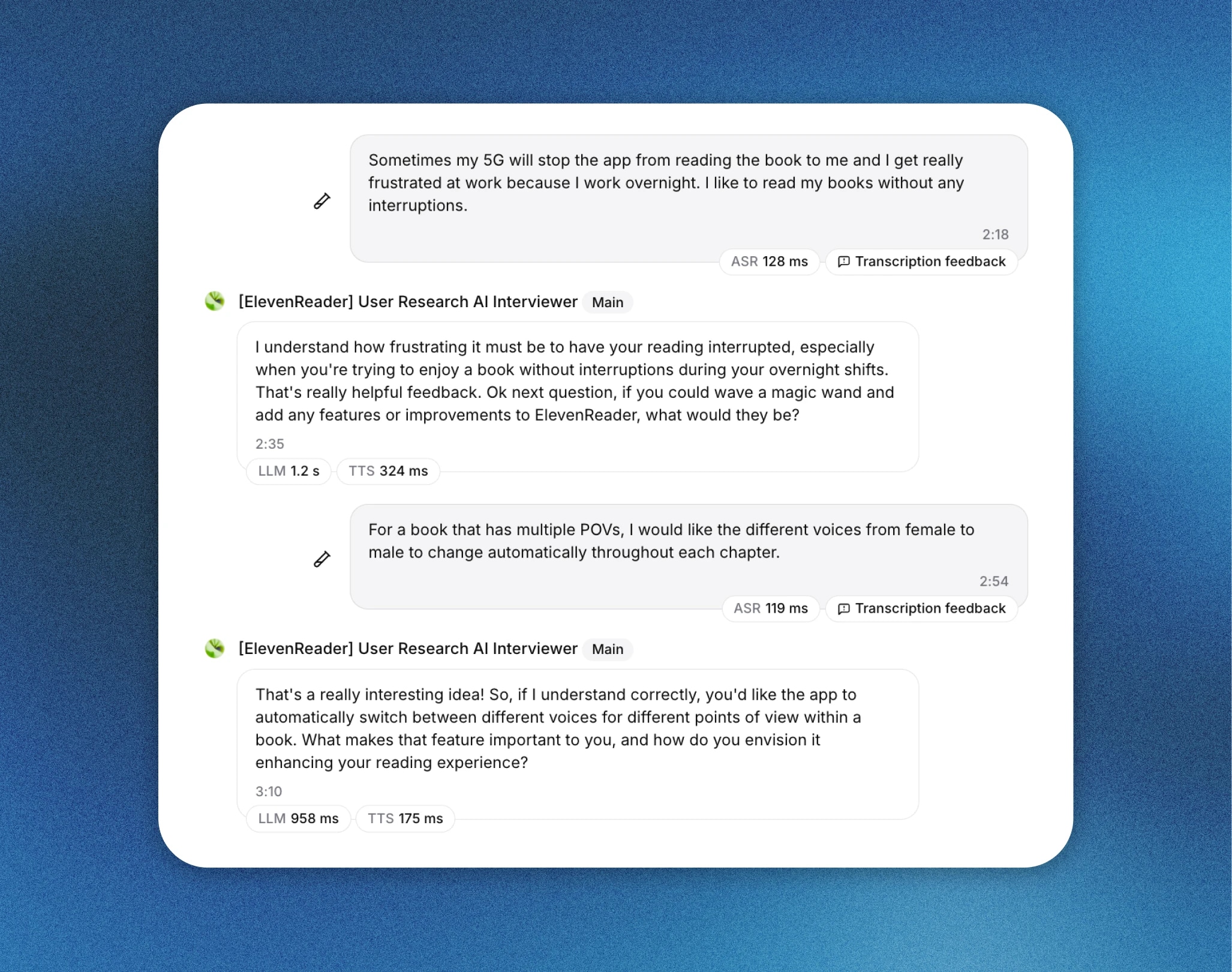 ElevenLabs AI Interviewer Agent transcription