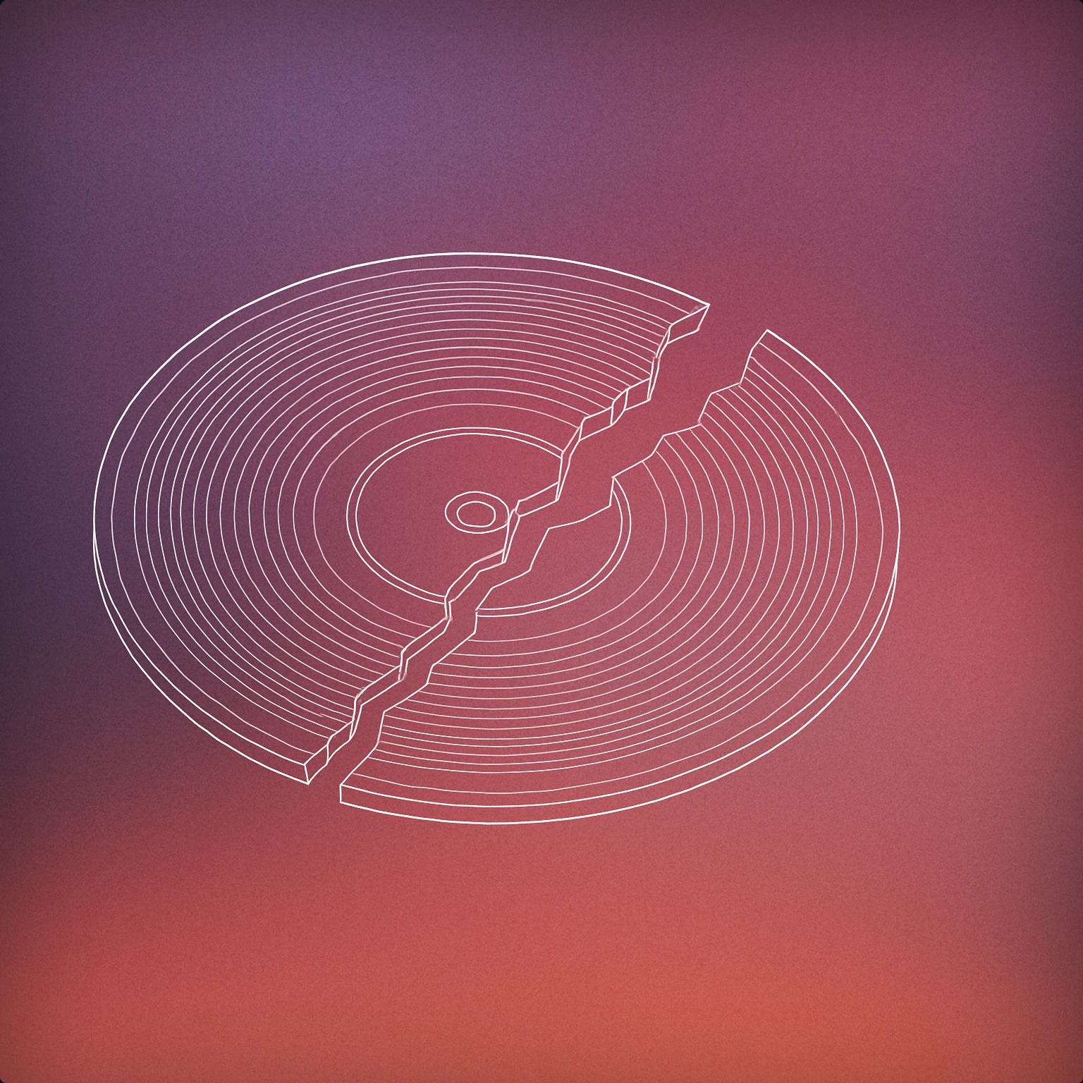 Cover of a cracked vinyl record with jagged edges and a visible sound groove, split in two uneven pieces for Gore sound effects