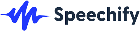 Speechify logo with a blue sound wave icon and black text.