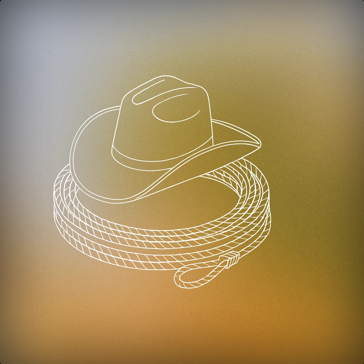 Cover of cowboy hat resting on a large, coiled lasso for Western sound effects