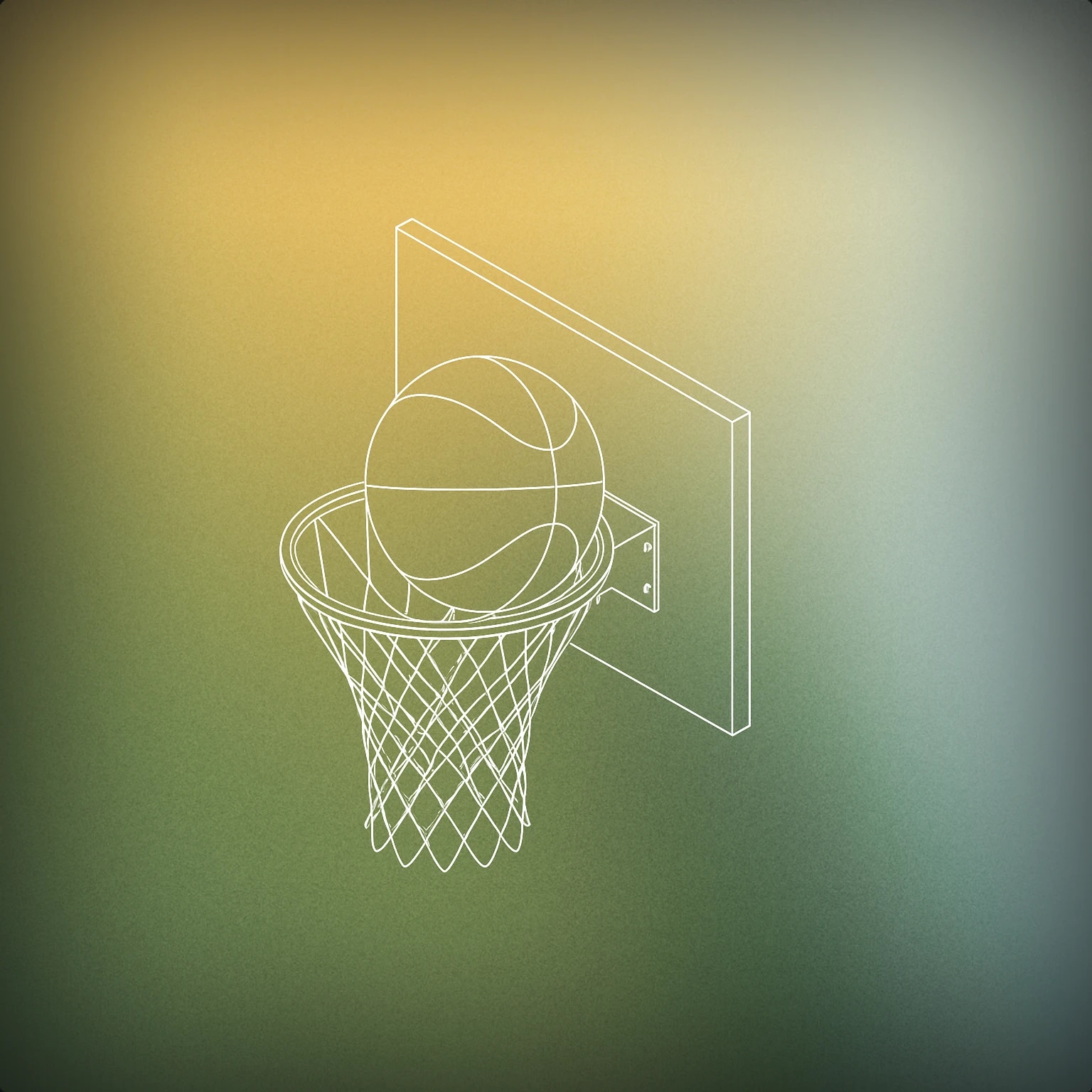 Cover of basketball hoop with a net and a basketball passing cleanly through the center of the net for Basketball Swish sound effects