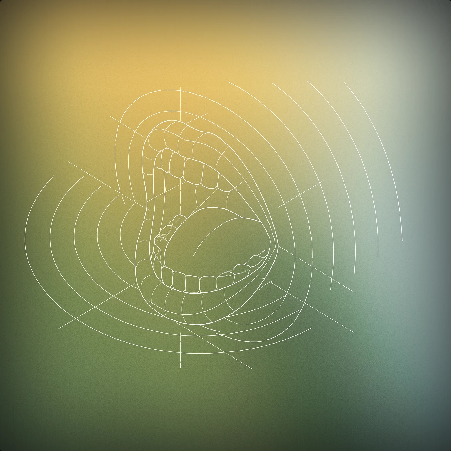 Cover of open mouth with stylized curved lines radiating outward for Laugh sound effects