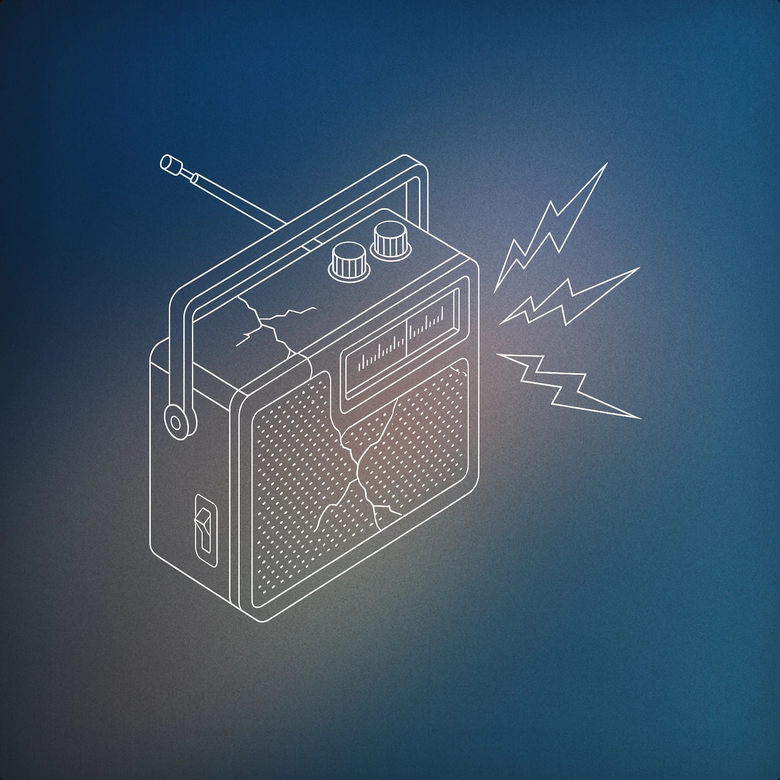 Cover of a cracked, old-fashioned radio emitting jagged sound waves for Scary sound effects