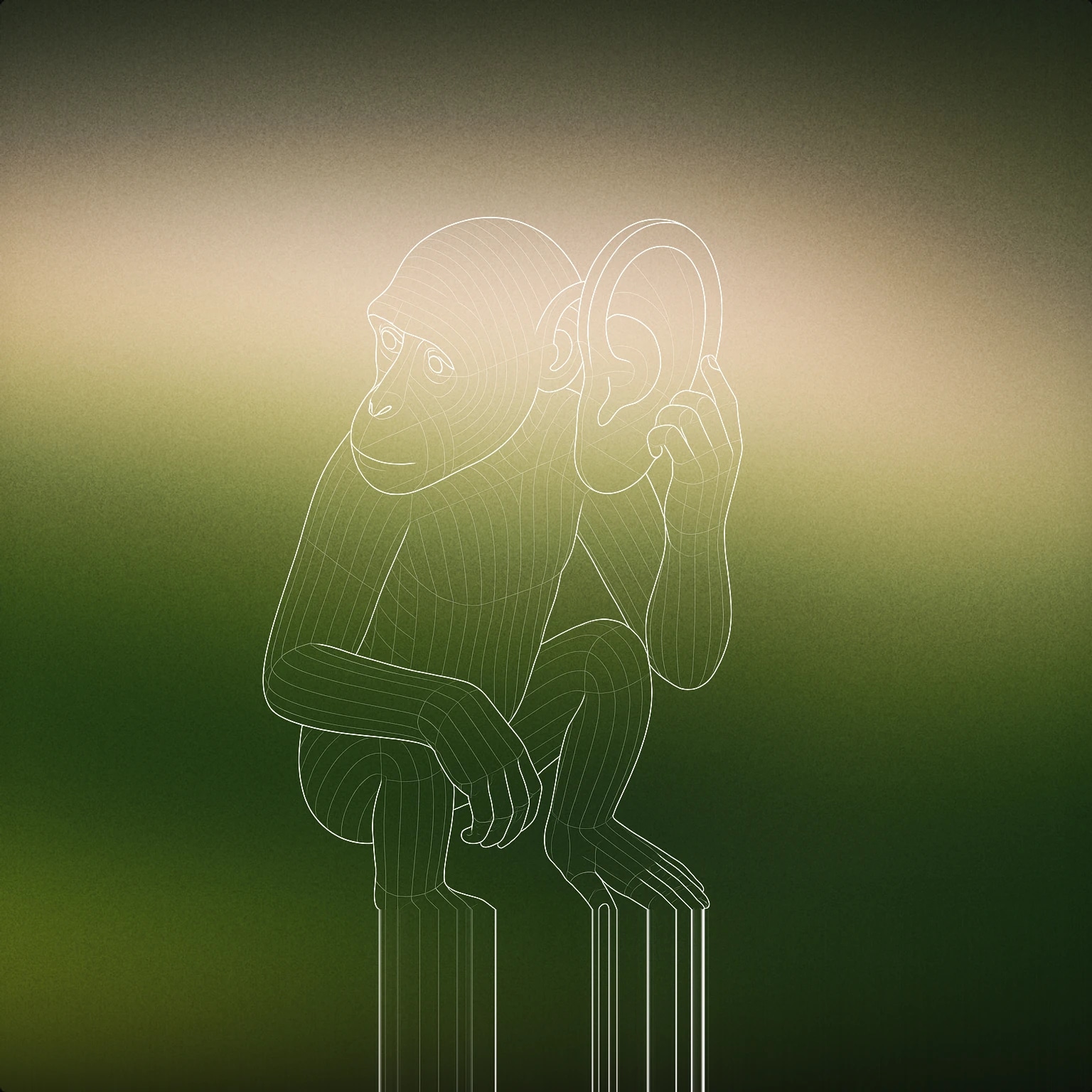 Cover of A monkey holding a large, stylized ear to its head, as if listening intently for Monkey sound effects