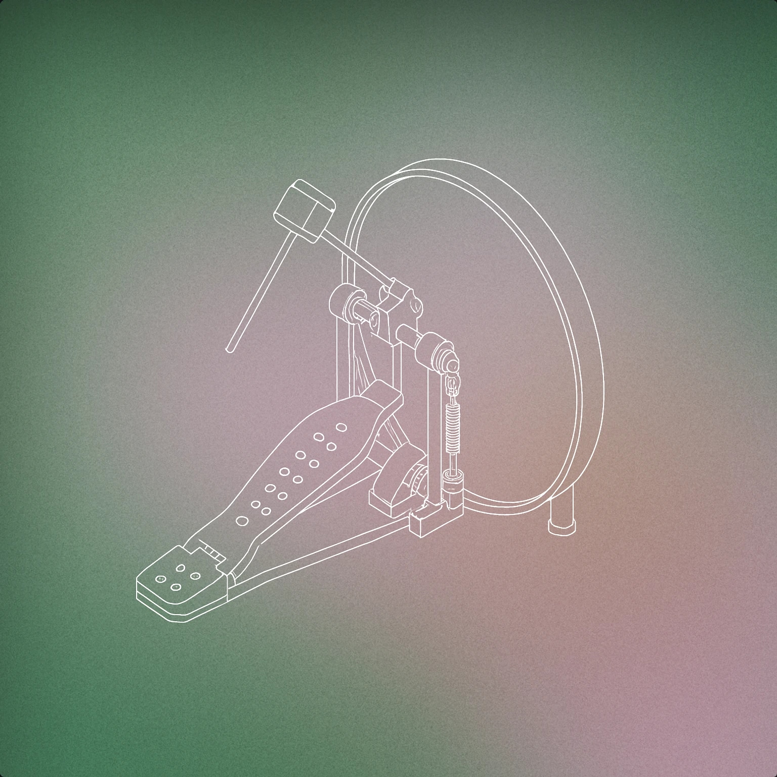 Cover of bass drum pedal striking a drumhead for Kick sound effects