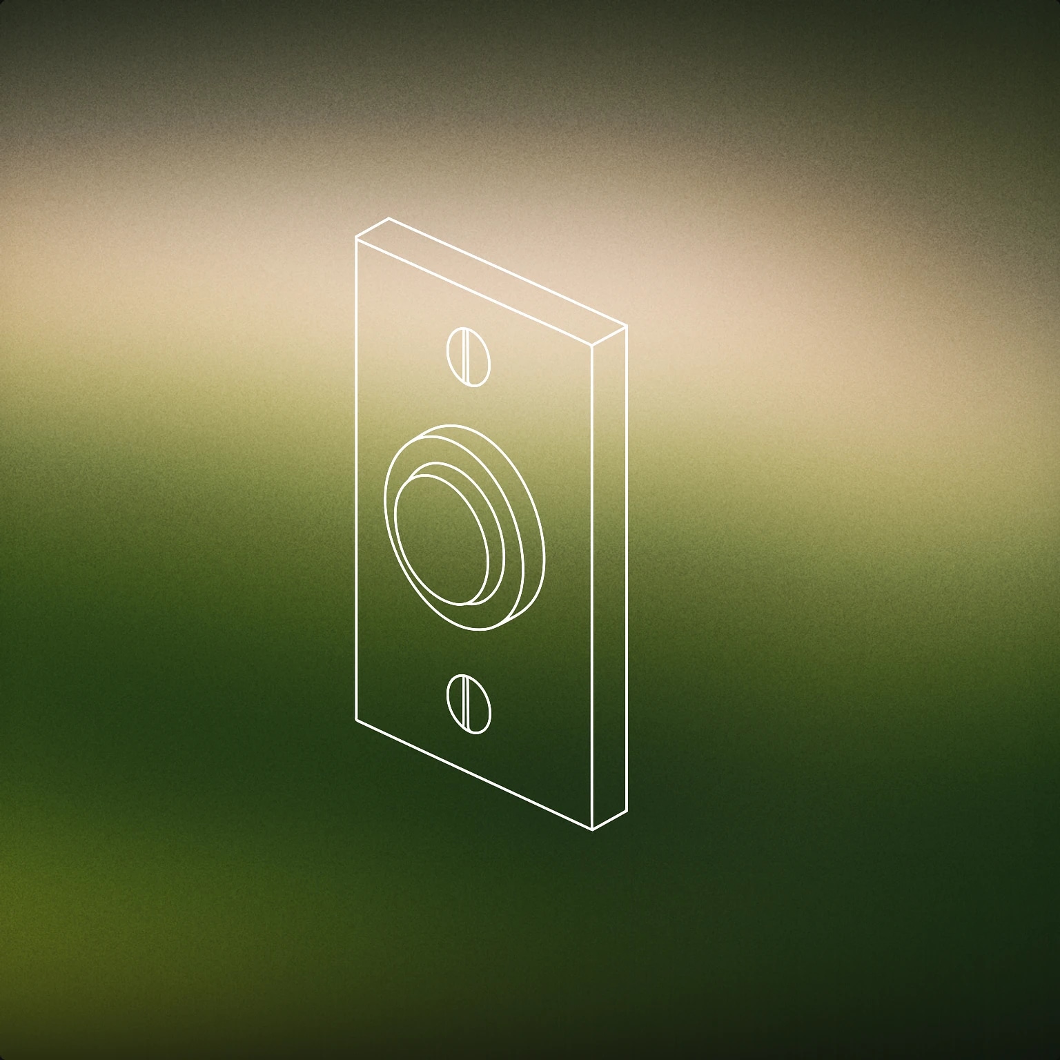 Cover of a classic doorbell button mounted on a simple rectangular plate, with a subtle circular indentation to indicate the pressable area for Doorbell sound effects