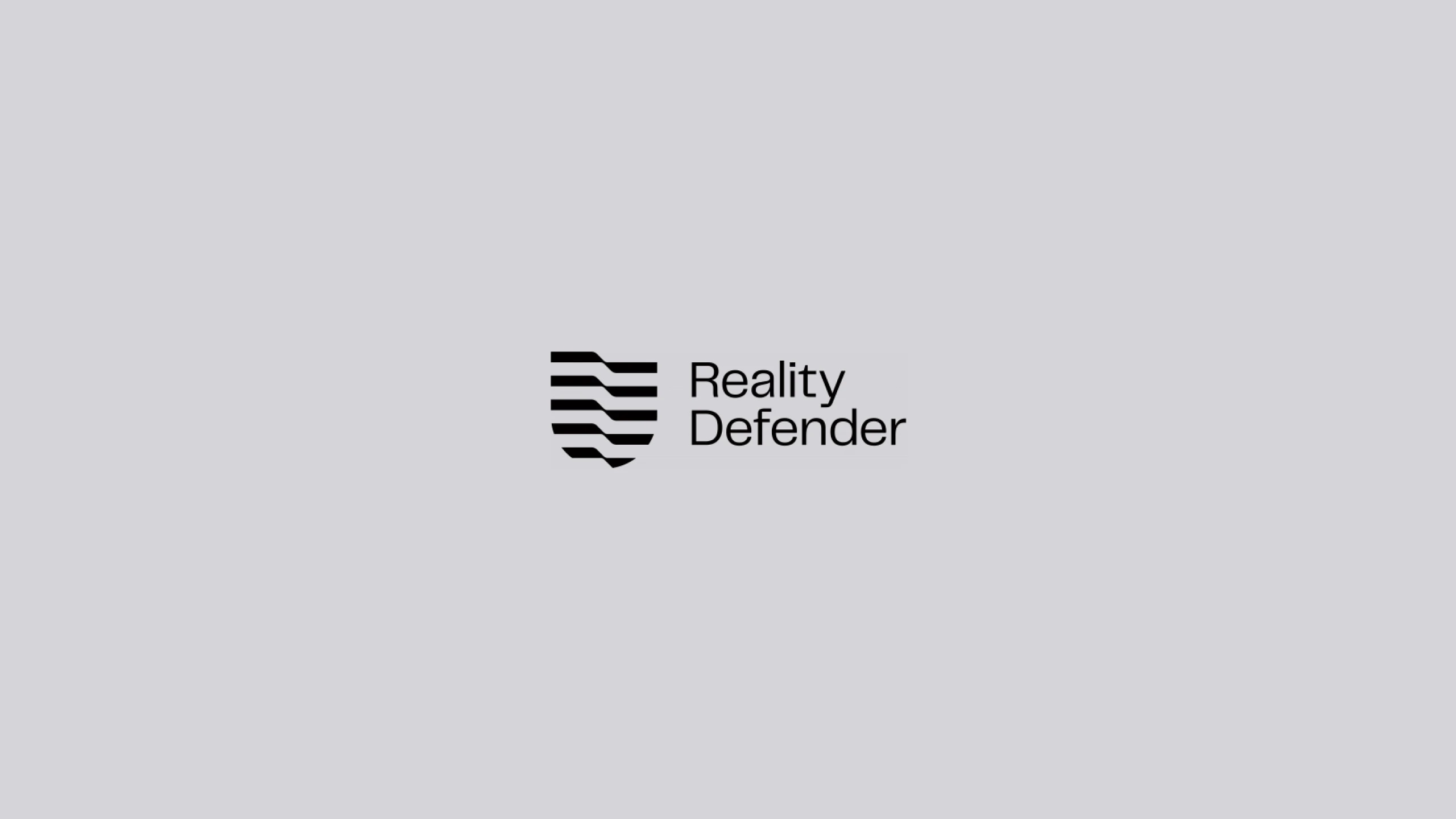 Reality Defender logo with black horizontal lines and text on a light gray background.