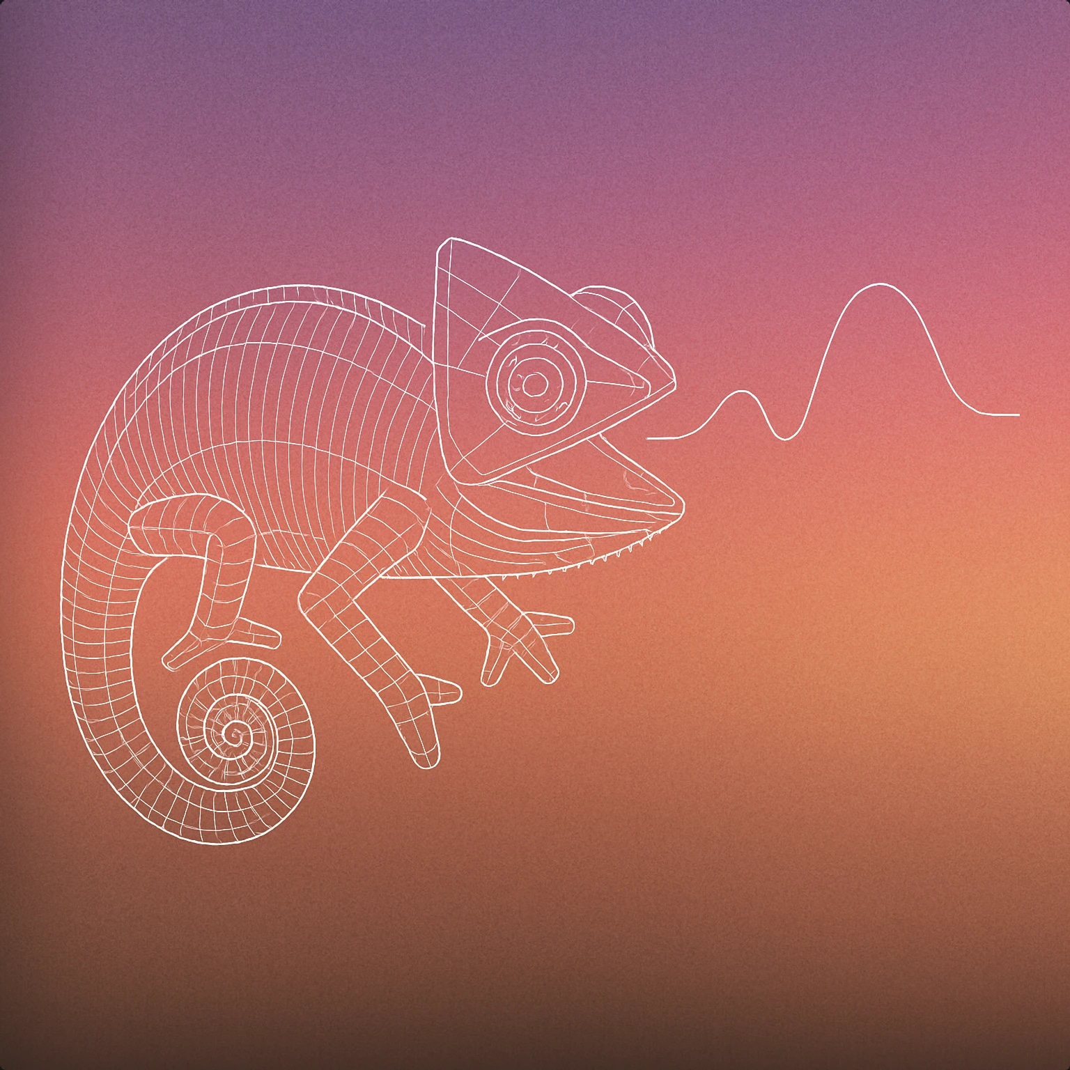 Cover of a stylized chameleon with a coiled tail and an open mouth, emitting a single, smooth soundwave from its mouth for Reptile sound effects
