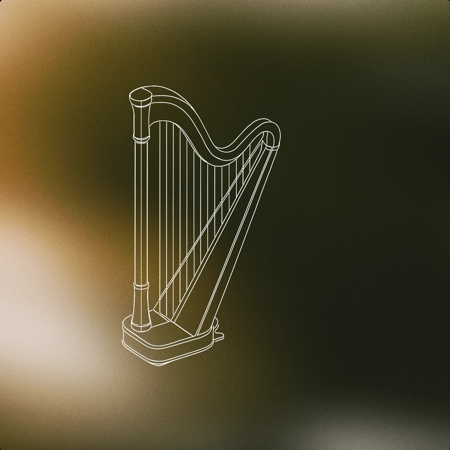 Cover of a stylized harp with a single, elegant curved frame and a few prominent strings for Harp sound effects